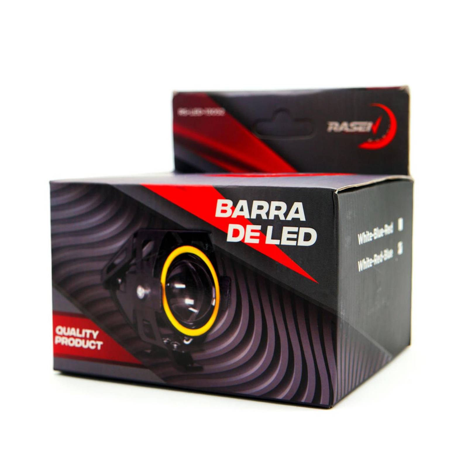 Faro Para Moto Rasen Led Con Lupa Y Ojo De Angel Con Protector Luz Blanca Alta,Baja Y Estrobo     Rojo