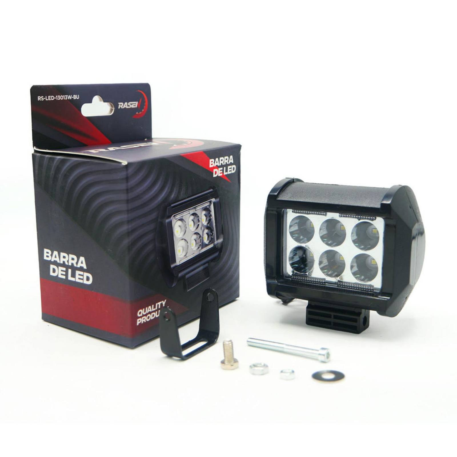 Faro Para Moto Rasen Auxiliar Rectangular 2 Celdas Led Con Luz Alta, Baja Y Estrobo        