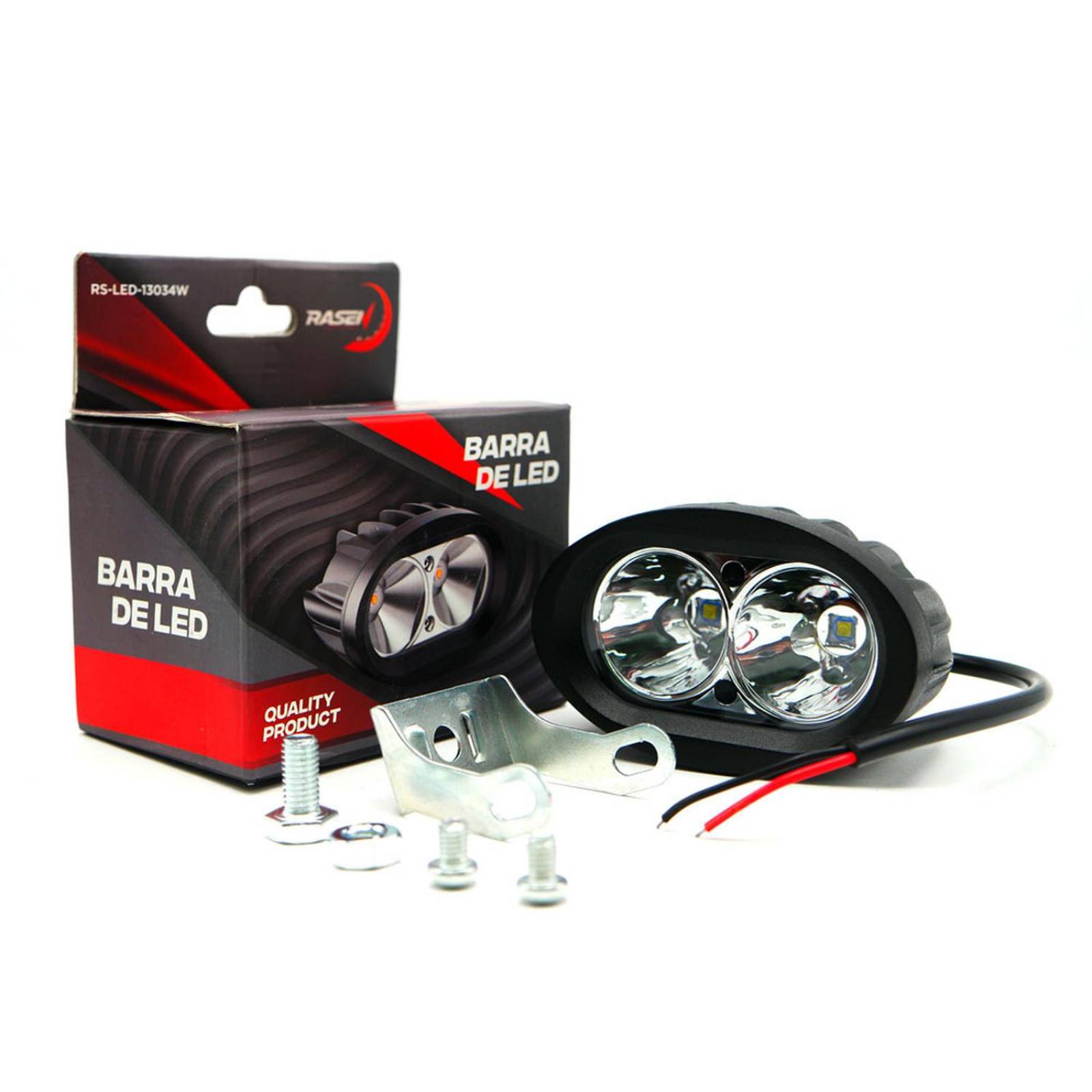Faro Para Moto Rasen 2 Led Blanco Ovalado 2 Celdas Con Luz Alta, Baja Estrobo        