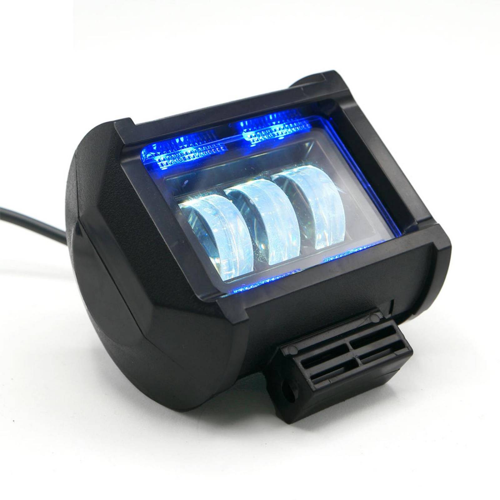 Faro Para Moto Rasen Auxiliar Cuadrado 3 Led Con Lupa Con Luz Alta, Baja Y Estrobo       