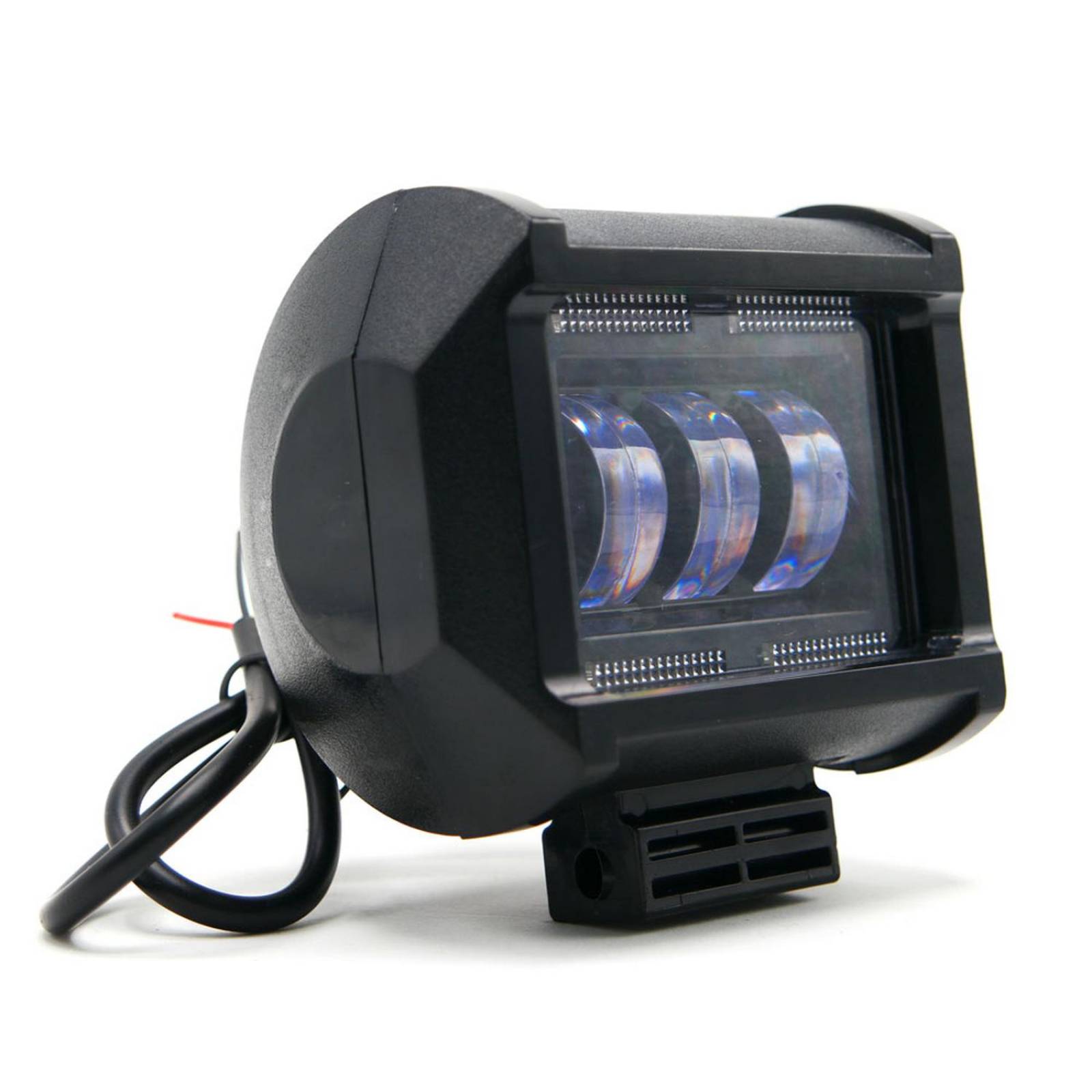 Faro Para Moto Rasen Auxiliar Cuadrado 3 Led Con Lupa Con Luz Alta, Baja Y Estrobo       