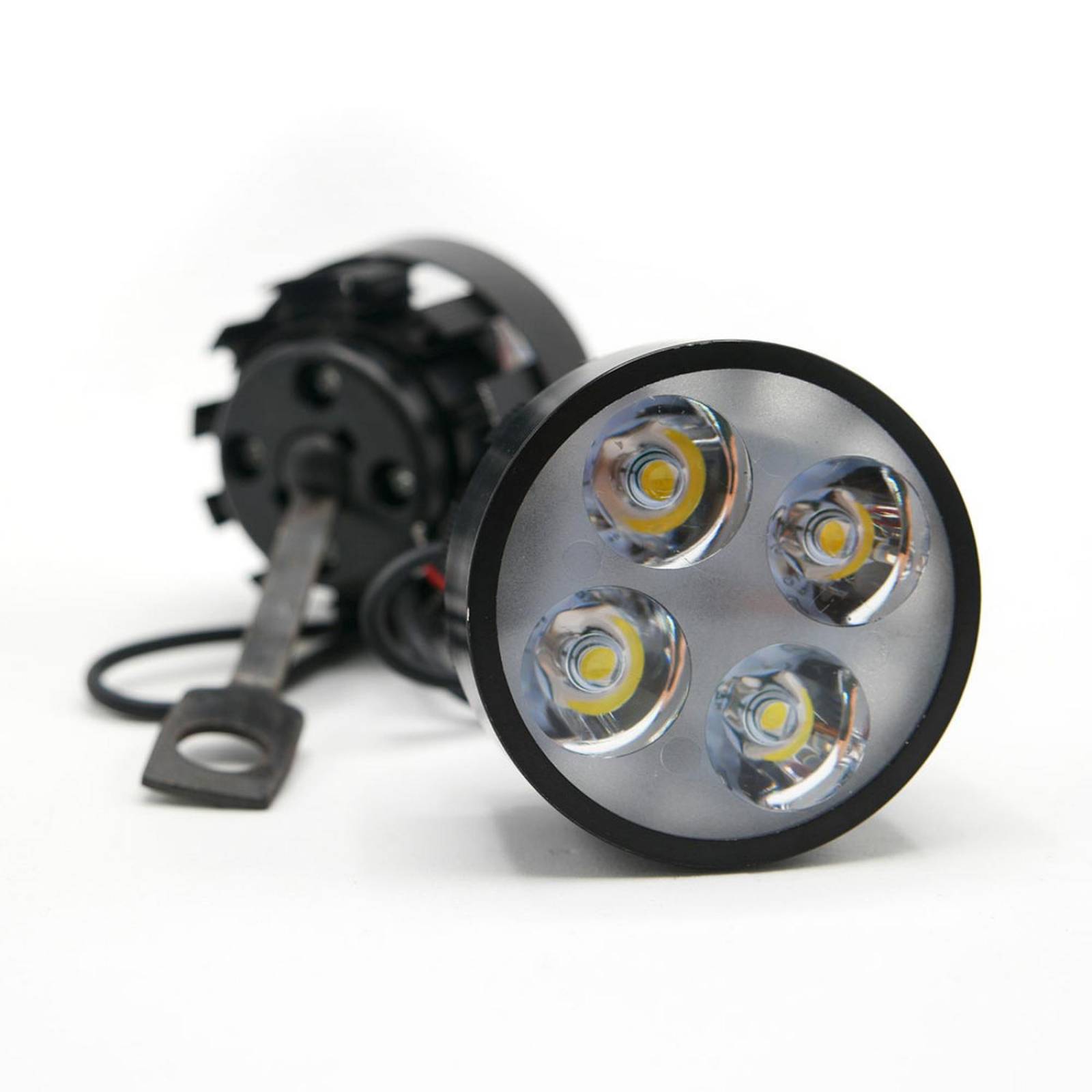 Faro Para Moto Rasen Redondo Aluminio Luz Blanca Alta, Baja Y Estrobo           Negro