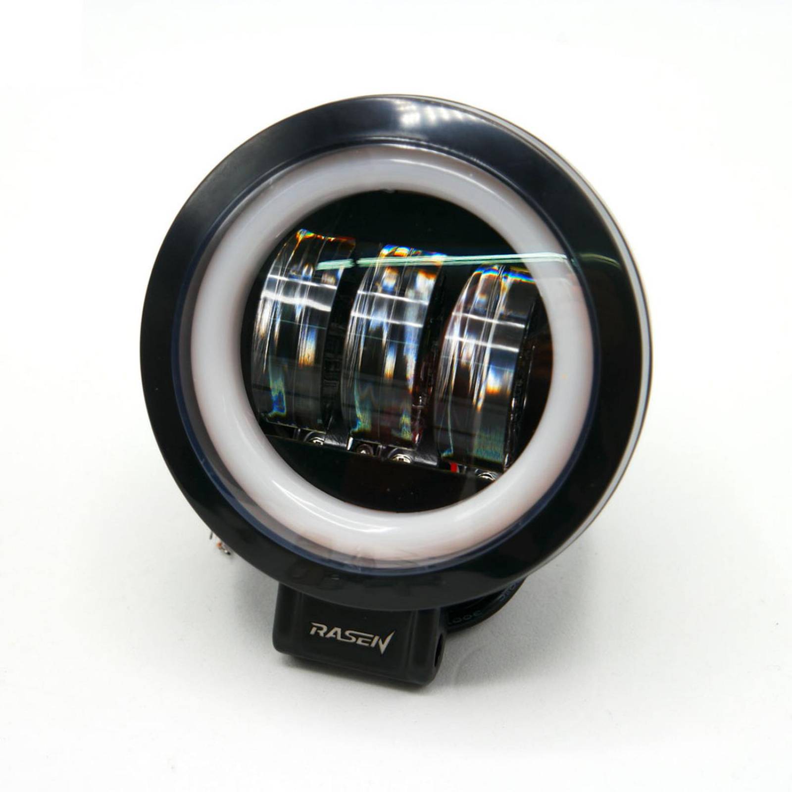 Faro Para Moto Rasen Redondo 3 Led Con Lupa Luz Fija, Estrobo Opcional          Negro BLANCO-AZUL