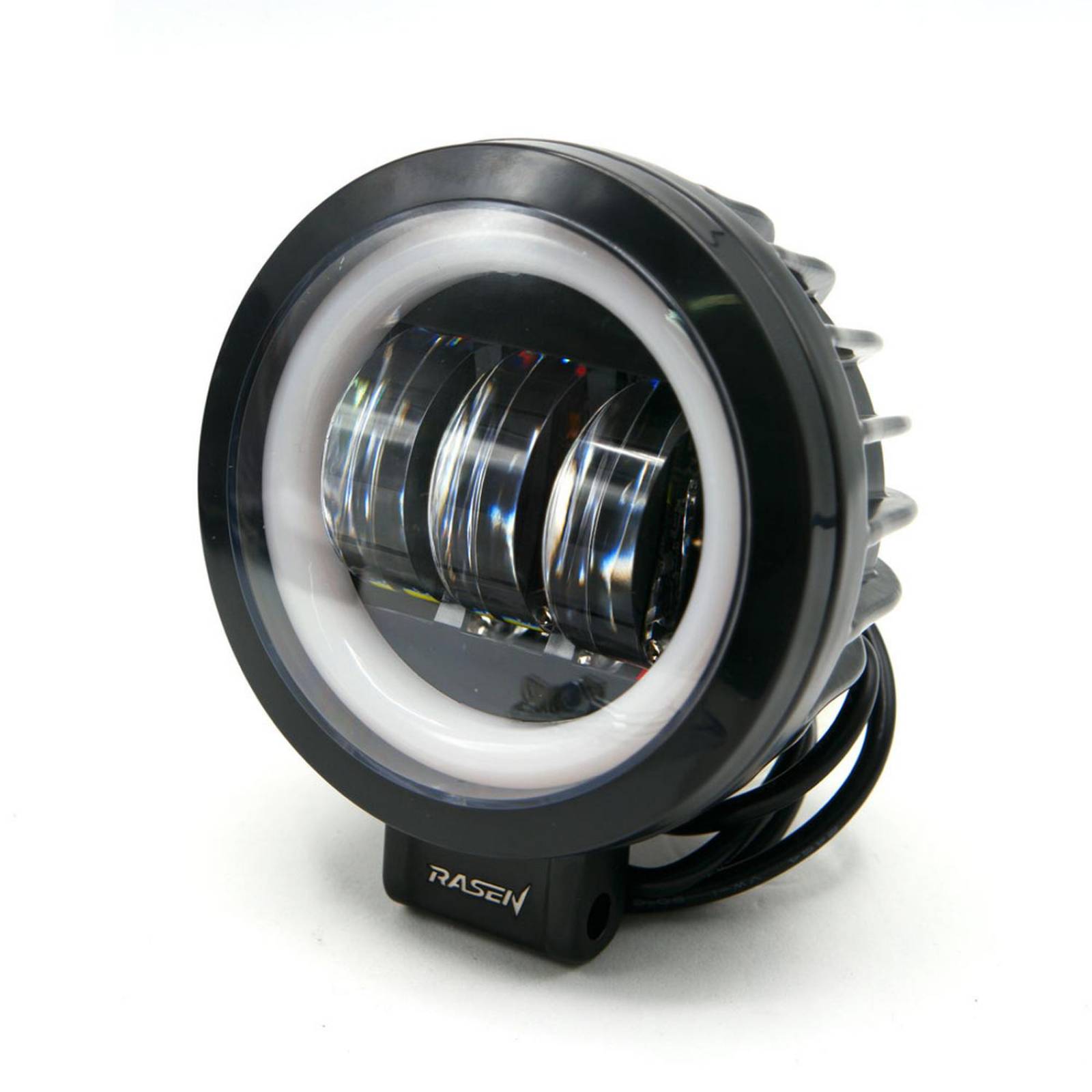 Faro Para Moto Rasen Redondo 3 Led Con Lupa Luz Fija, Estrobo Opcional          Negro BLANCO-AZUL