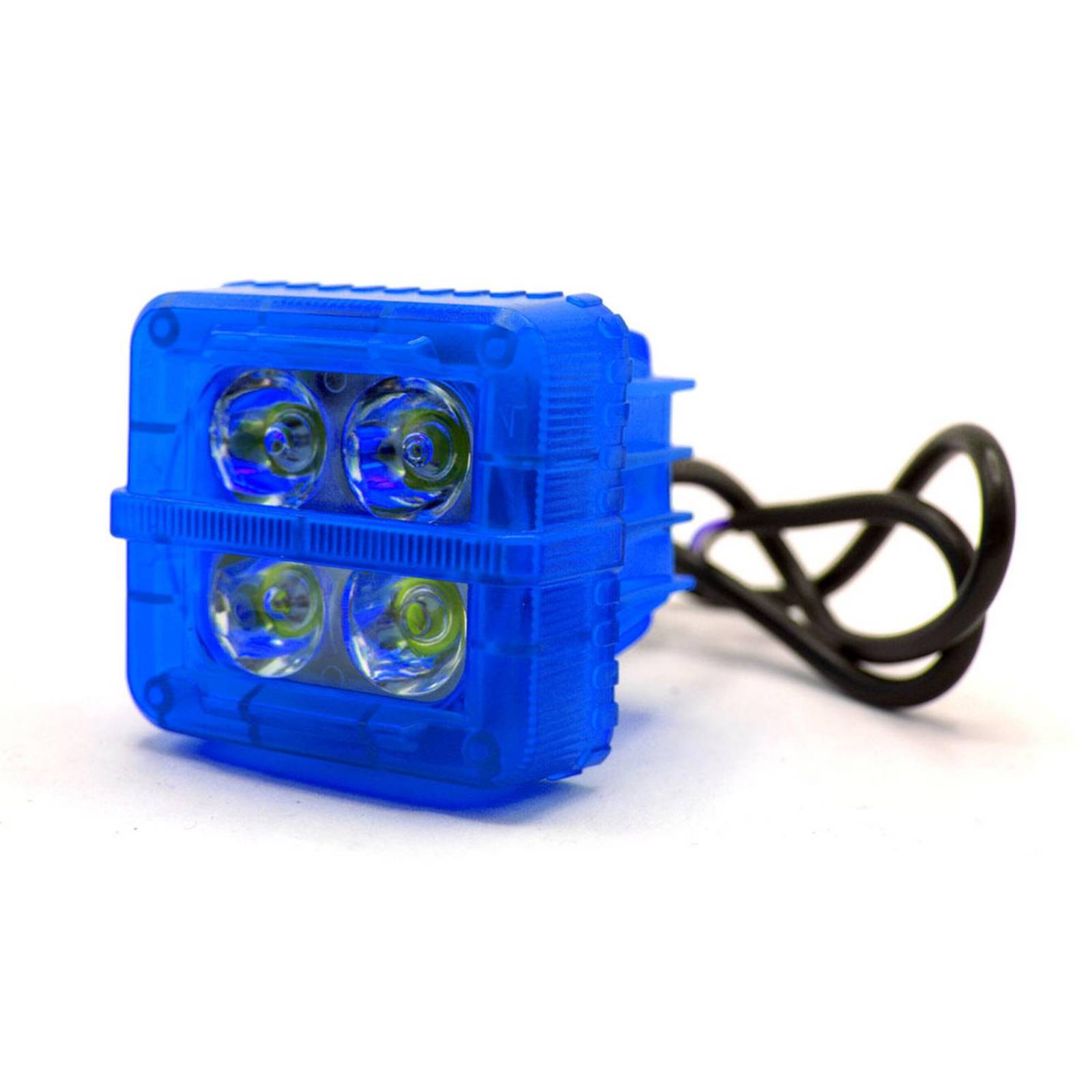 Faro Para Moto Rasen Auxiliar Cuadrado 4 Led Blanco Contorno Rgb            Azul