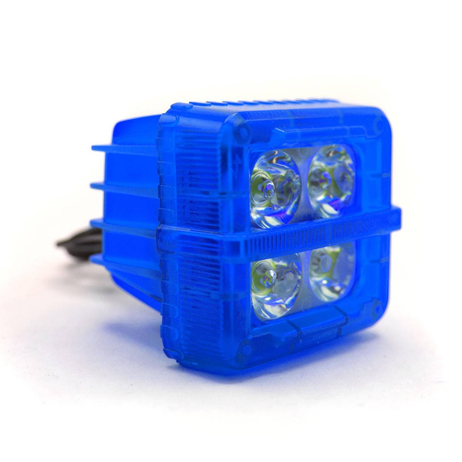 Faro Para Moto Rasen Auxiliar Cuadrado 4 Led Blanco Contorno Rgb            Azul
