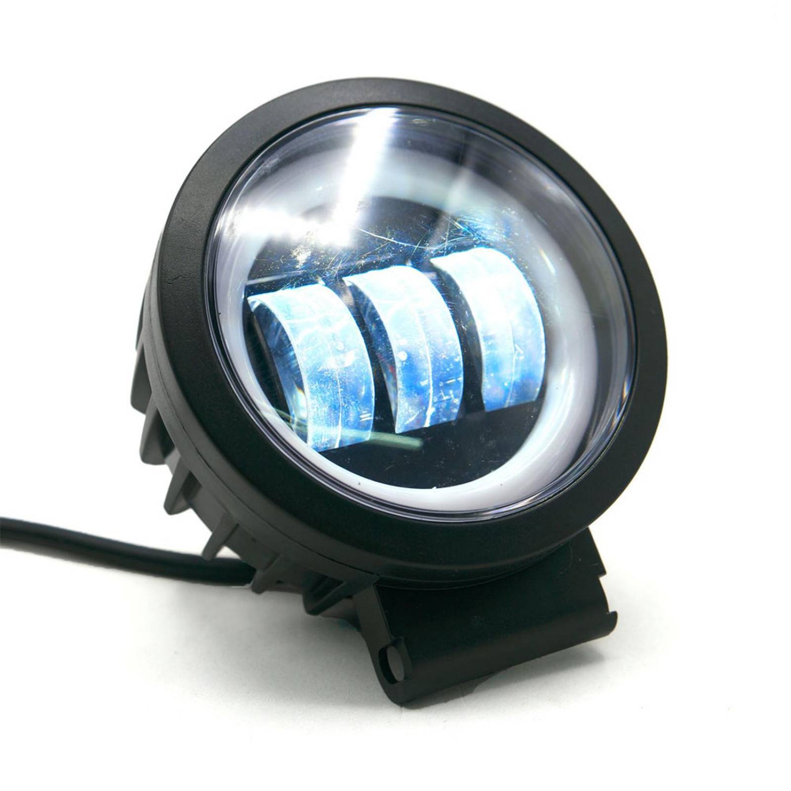 Faro Para Moto Rasen Auxiliar Led Con Lupa Redondo Con 3 Led Ojo De Angel Con Luz Blanca Fija Y Estrobo  Amarillo