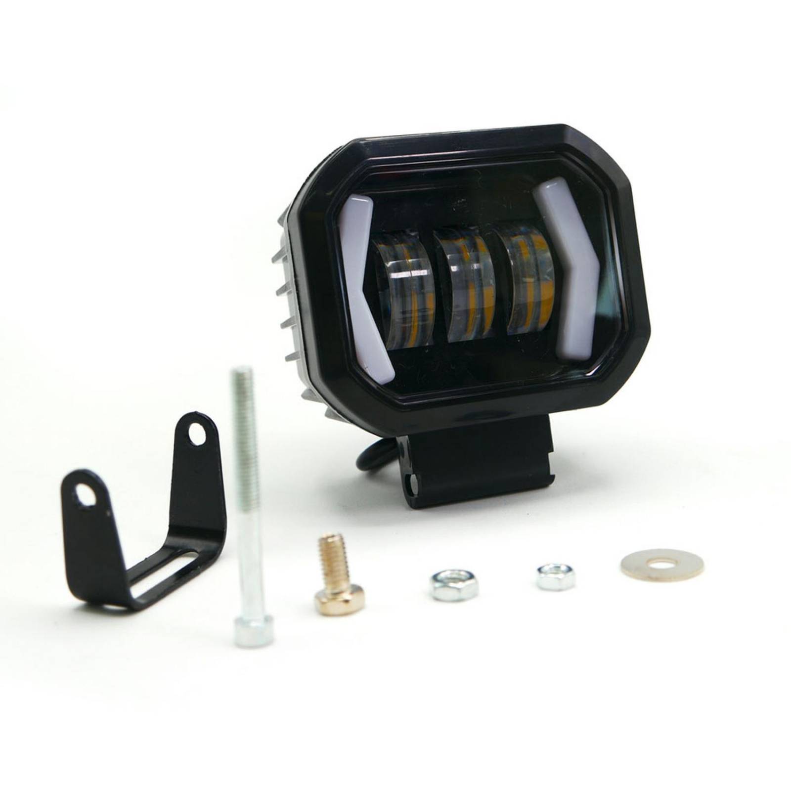 Faro Para Moto Rasen Auxiliar Led Con Lupa Con 3 Led Con Ojo De Angel Con Luz Blanca Fija Y Estrobo  Rojo