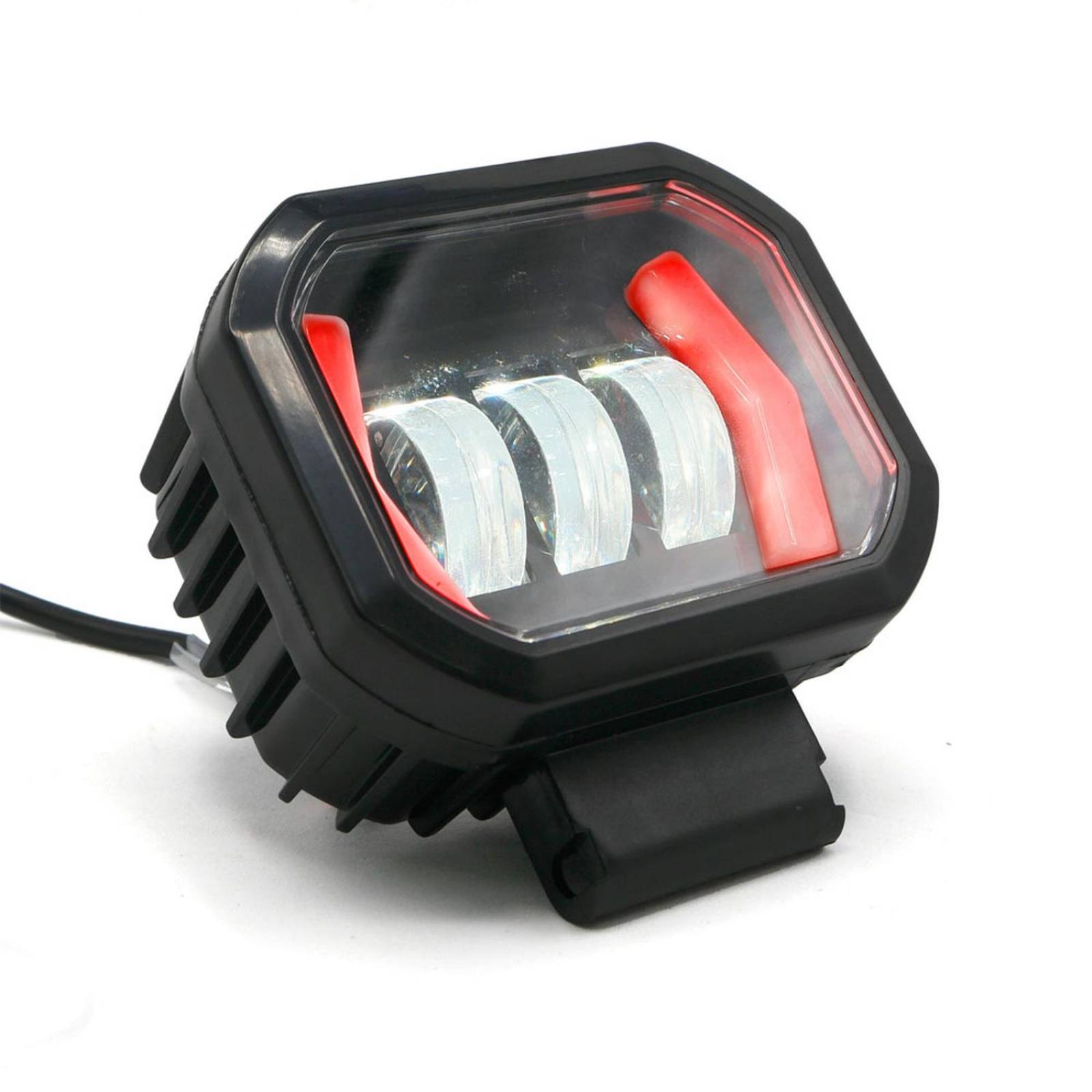 Faro Para Moto Rasen Auxiliar Led Con Lupa Con 3 Led Con Ojo De Angel Con Luz Blanca Fija Y Estrobo  Rojo