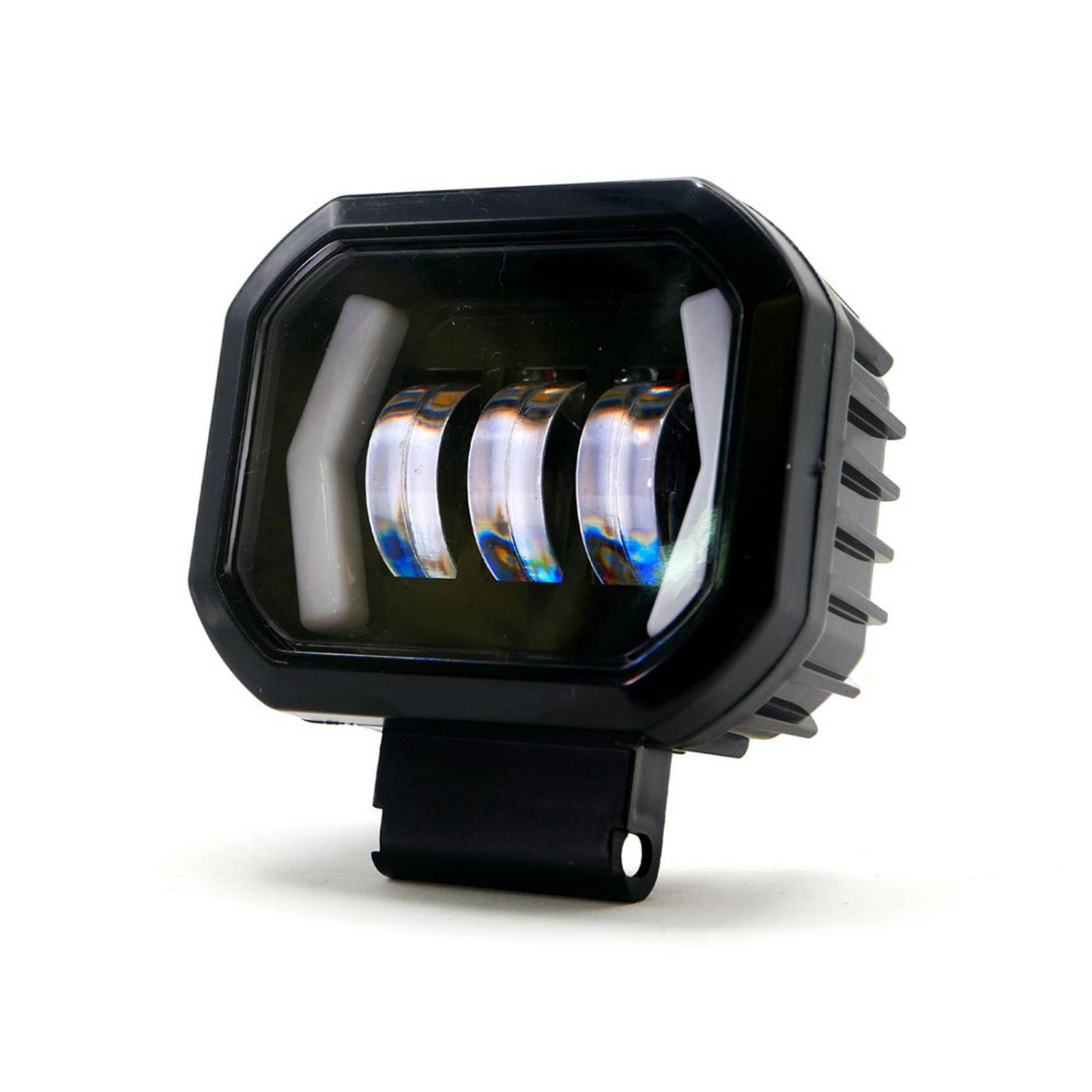 Faro Para Moto Rasen Auxiliar Led Con Lupa Con 3 Led Con Ojo De Angel Con Luz Blanca Fija Y Estrobo  Rojo