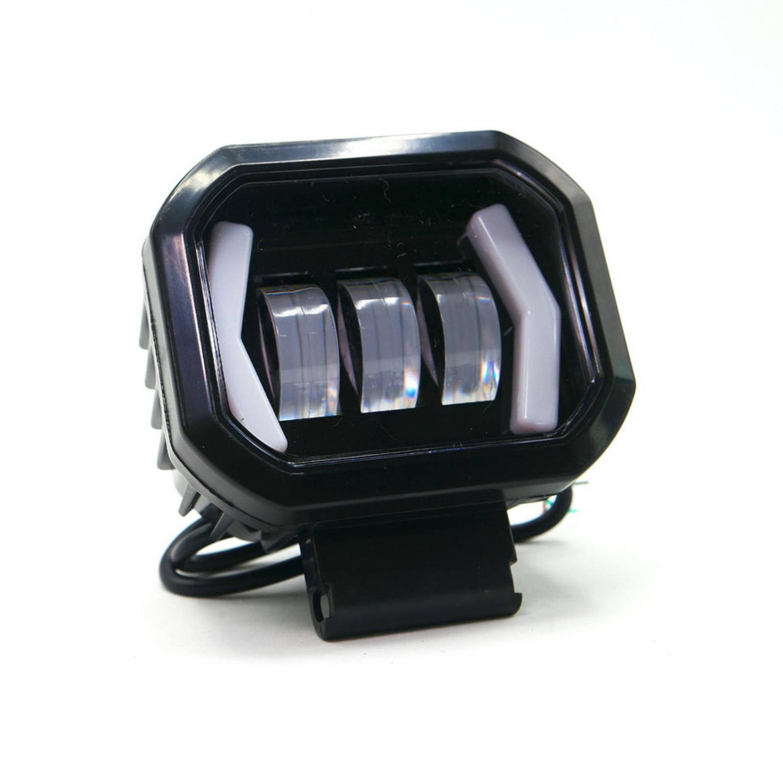 Faro Para Moto Rasen Auxiliar Led Con Lupa Con 3 Led Con Ojo De Angel Con Luz Blanca Fija Y Estrobo  Rojo