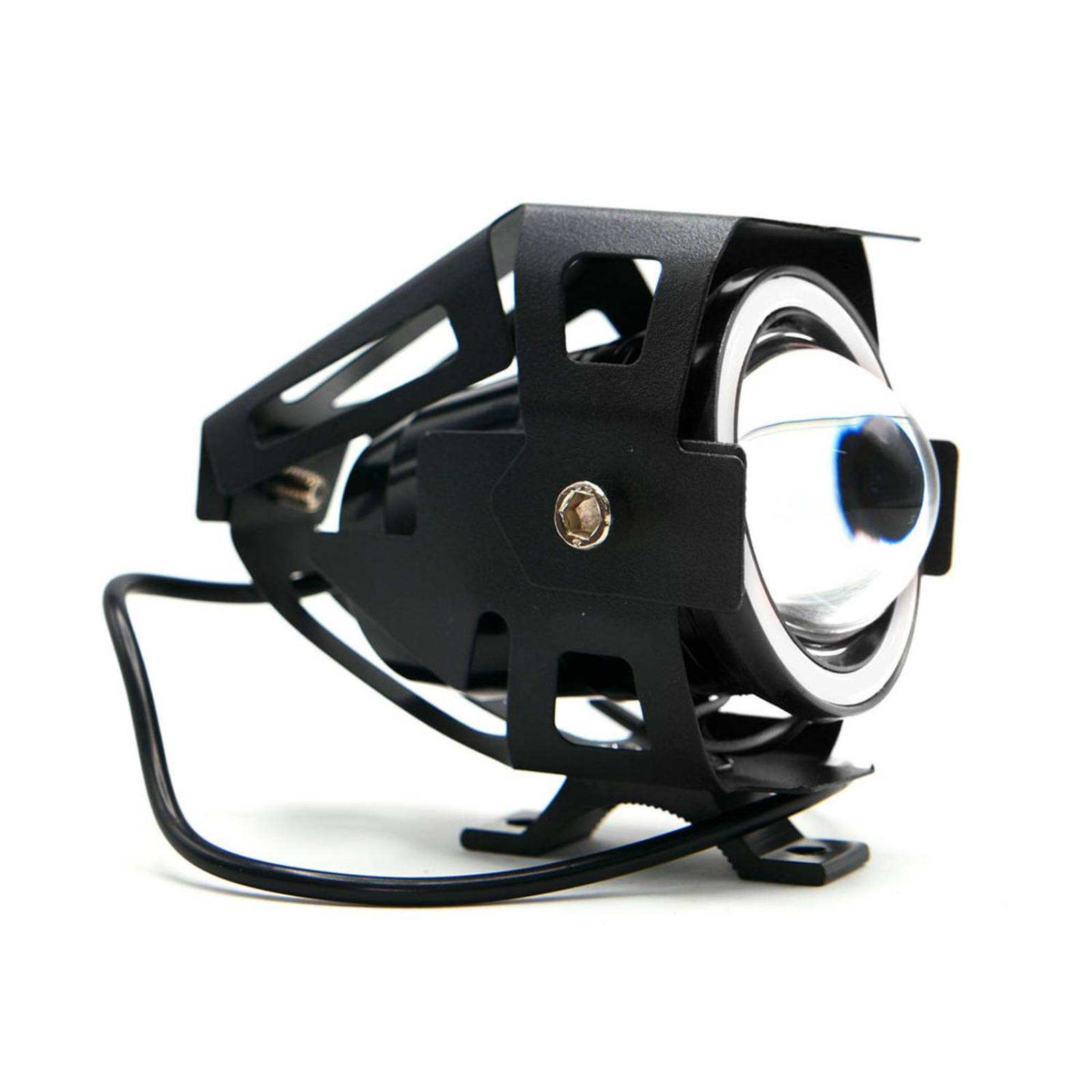 Faro Para Moto Rasen Led Con Lupa Y Ojo De Angel Con Protector Luz Blanca Alta,Baja Y Estrobo     Azul