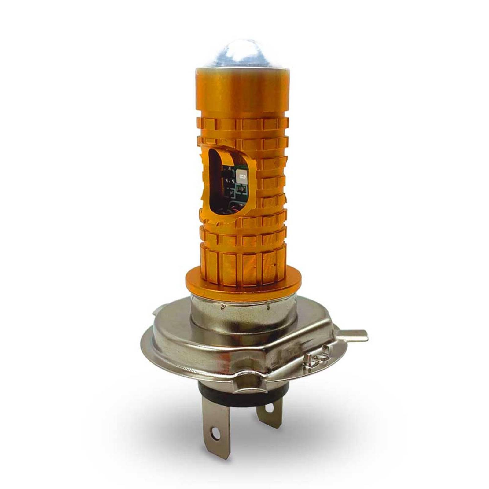Foco Para Moto Rasen De Faro Led H4 Con Lupa 2 Colores Blanco Amarillo Carcasa Dorada       