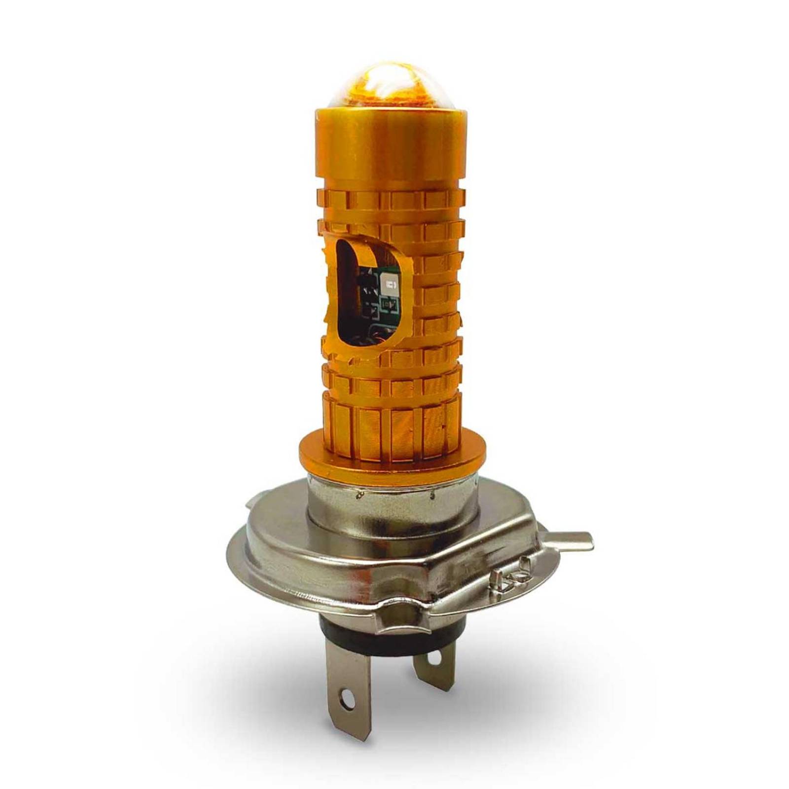 Foco Para Moto Rasen De Faro Led H4 Con Lupa 2 Colores Blanco Amarillo Carcasa Dorada       