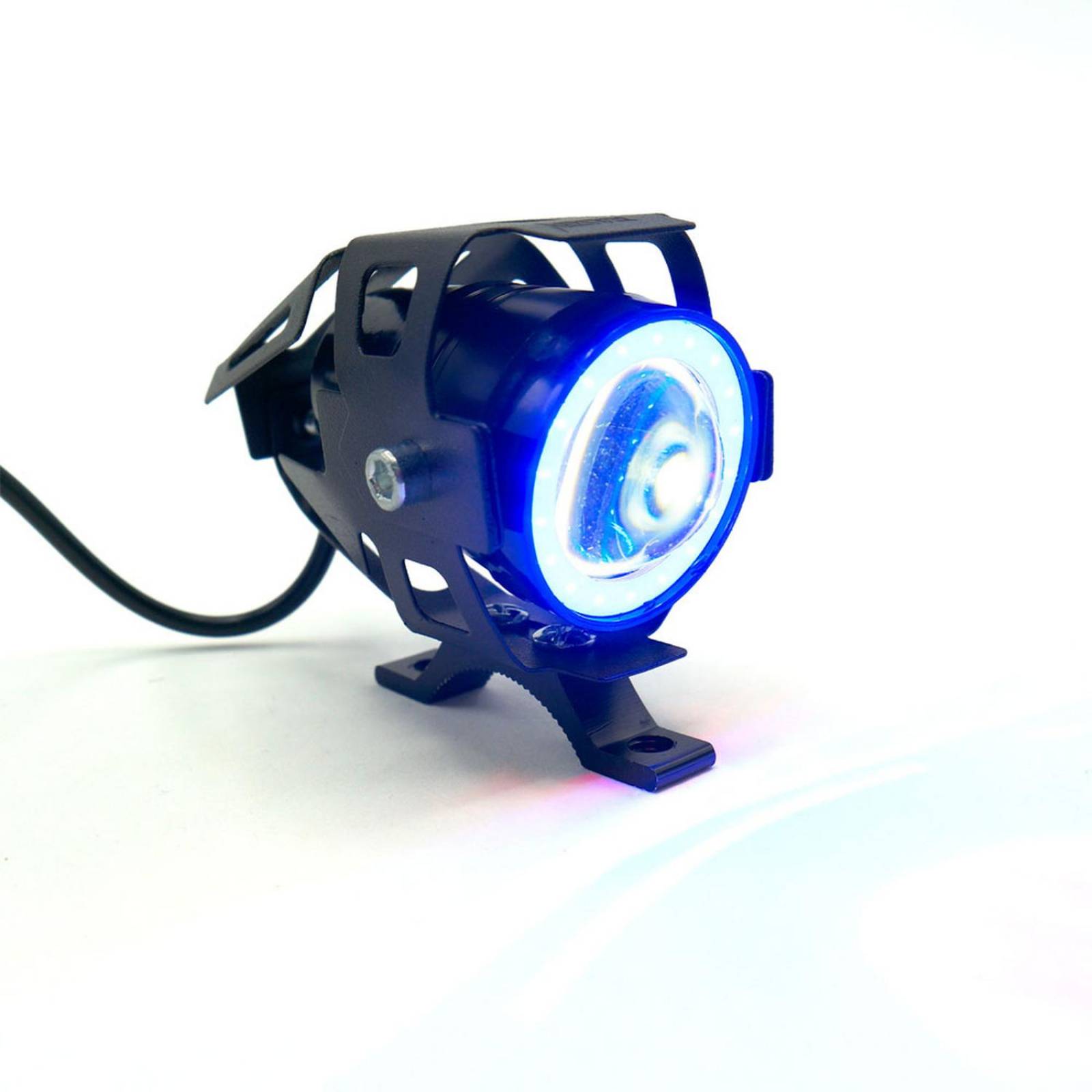 Faro Para Moto Rasen Led Mini Con Lupa Ojo De Angel Con Luz Alta,Baja Y Estrobo       Azul