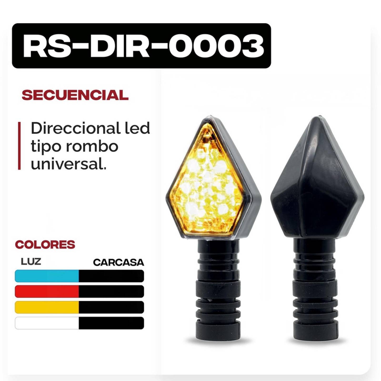 Direccionales Para Moto Rasen Led Tipo Rombo Universal Rojo