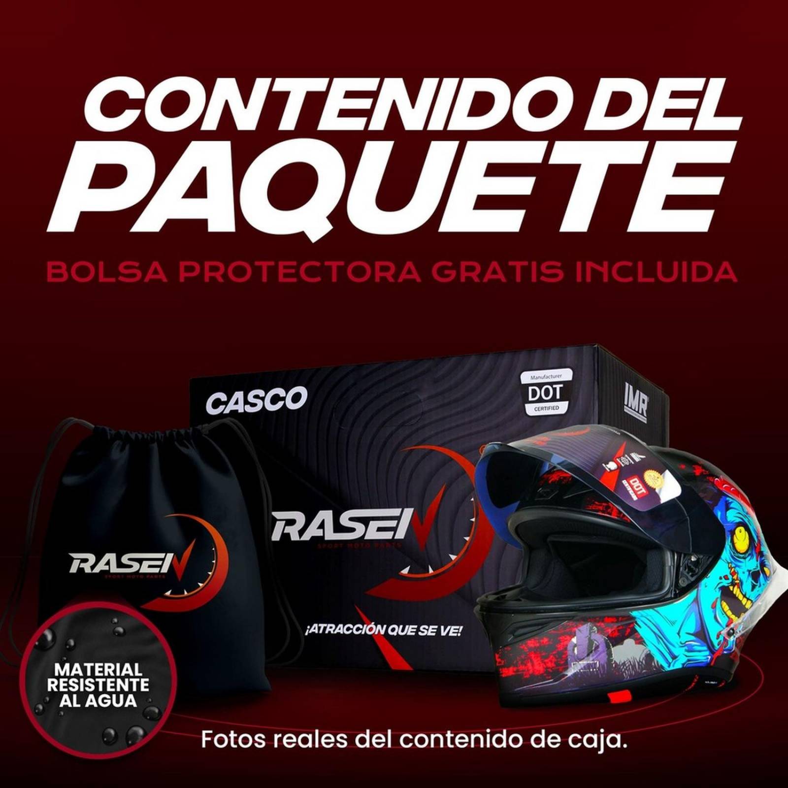 Casco Para Moto Rasen Cerrado Zombie Certificado Dot                Rojo