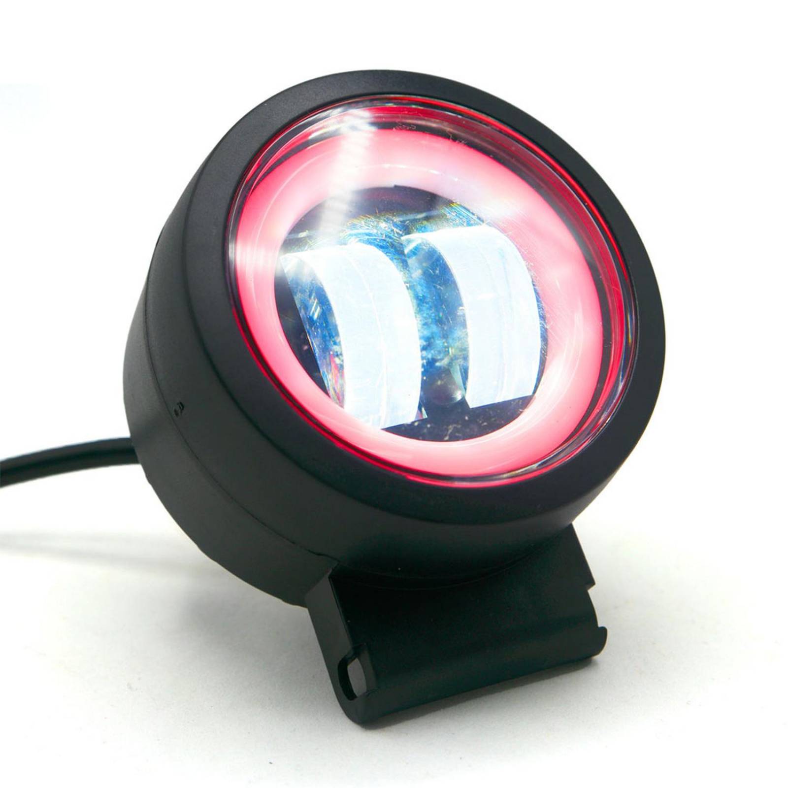 Faro Para Moto Rasen Auxiliar Led Con Lupa Redondo Con 2 Led Ojo De Angel Con Luz Blanca Fija Y Estrobo  Rojo