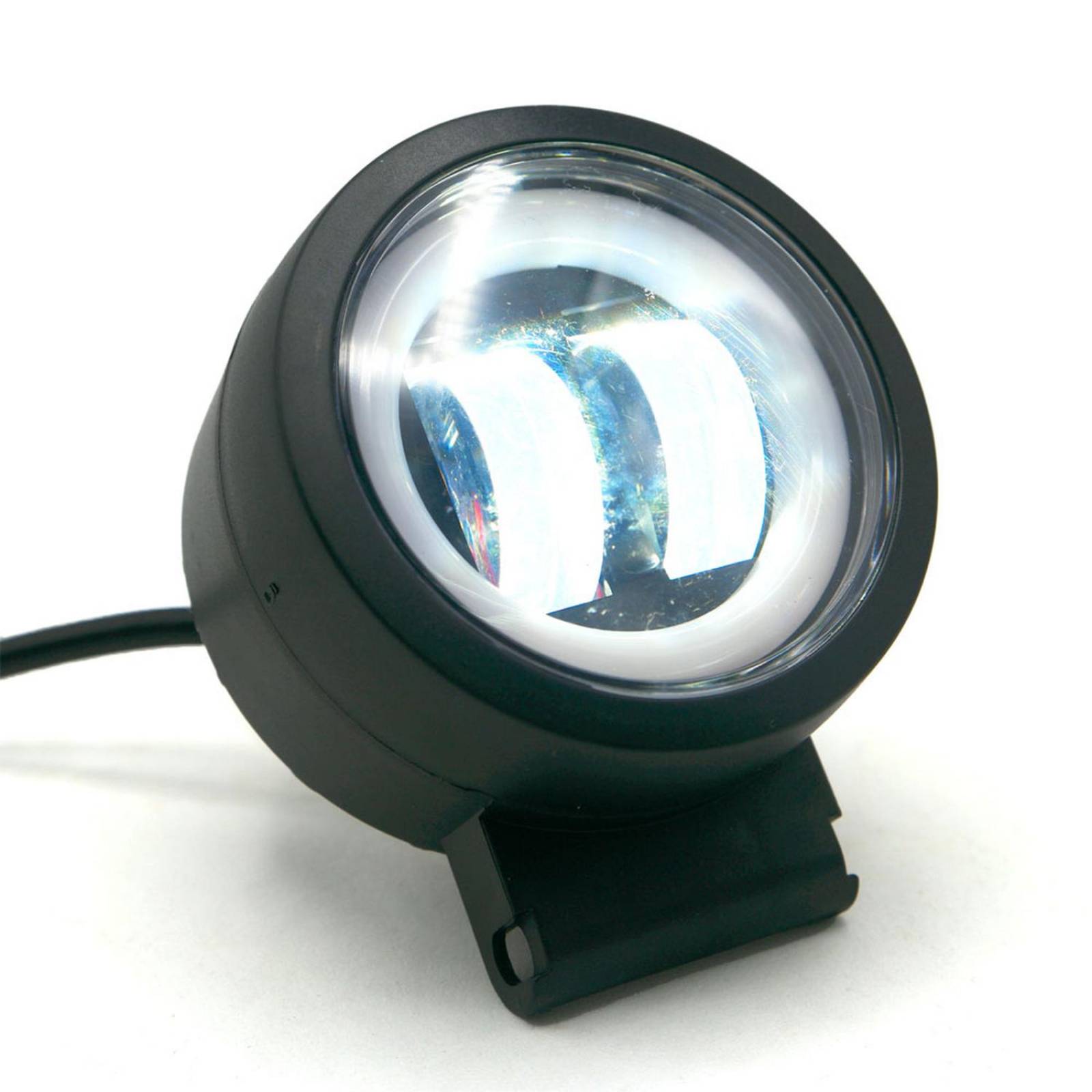 Faro Para Moto Rasen Auxiliar Led Con Lupa Redondo Con 2 Led Ojo De Angel Con Luz Blanca Fija Y Estrobo  Rojo
