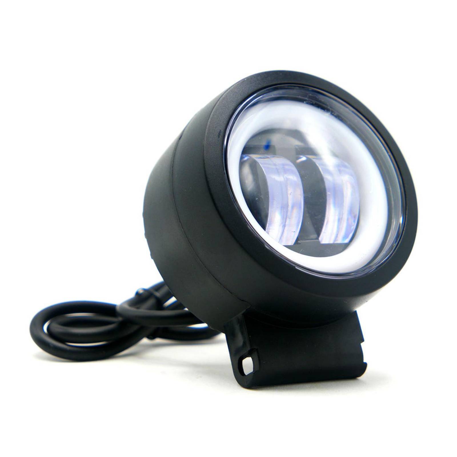 Faro Para Moto Rasen Auxiliar Led Con Lupa Redondo Con 2 Led Ojo De Angel Con Luz Blanca Fija Y Estrobo  Rojo