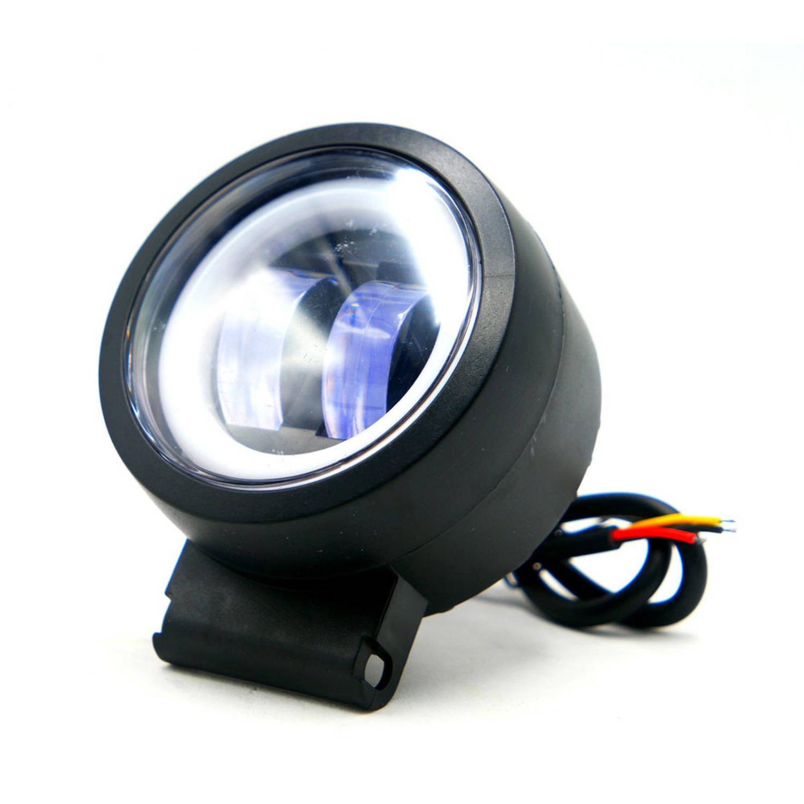 Faro Para Moto Rasen Auxiliar Led Con Lupa Redondo Con 2 Led Ojo De Angel Con Luz Blanca Fija Y Estrobo  Rojo
