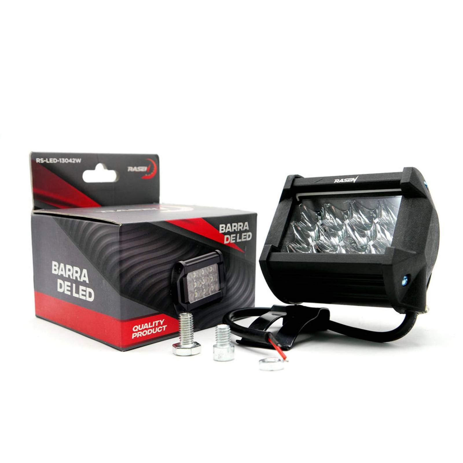 Faro Para Moto Rasen Cuadrado 12 Led Luz Blanca 3 Celdas Con Luz Alta, Baja Y Estrobo