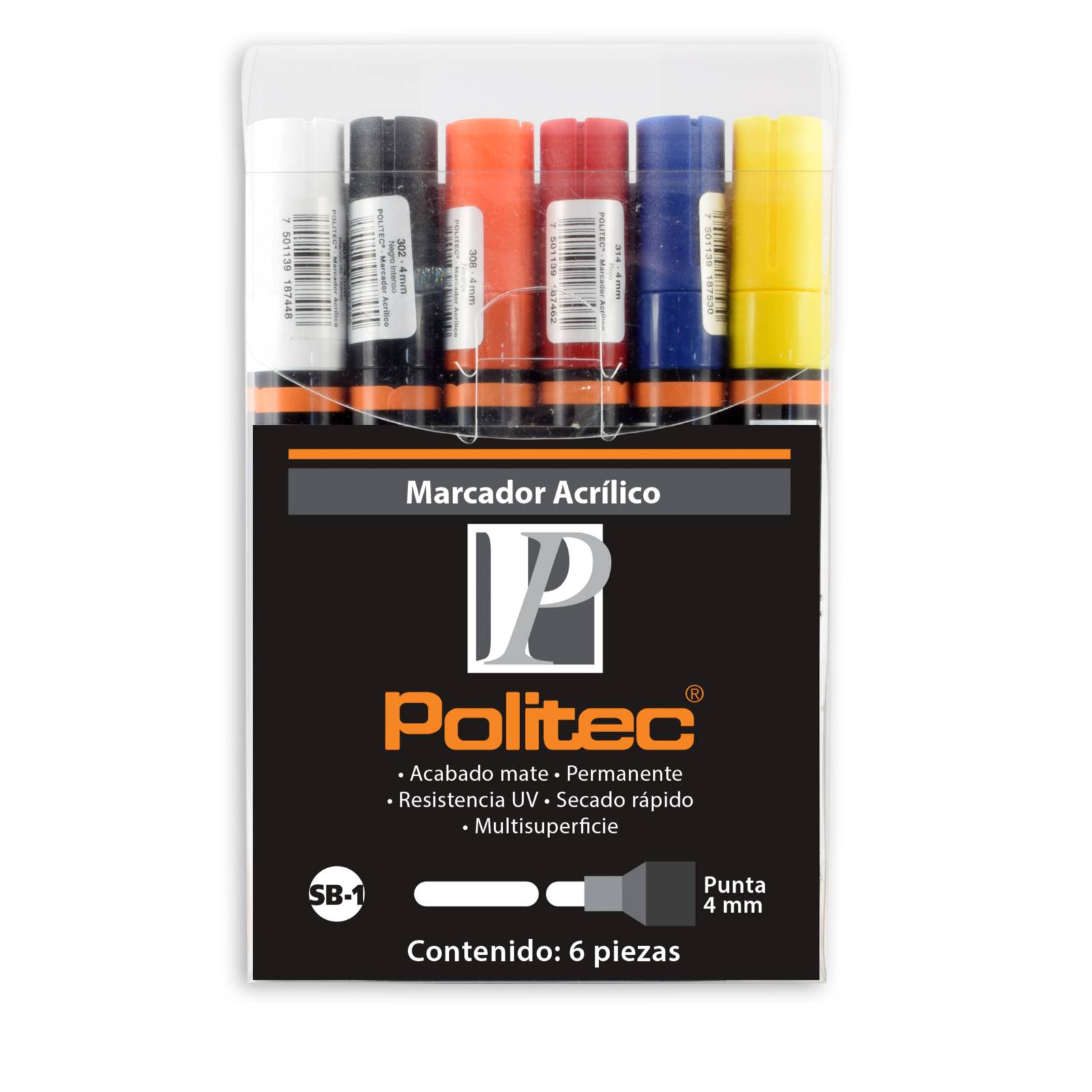 Estuche De Marcadores Politec De Punta 4mm Con 6 Pz, Set Basico 1.