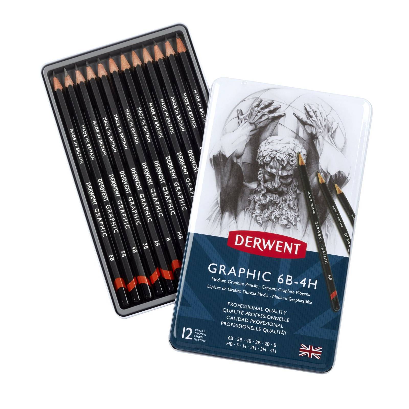 Caja Metálica Con 12 Lápices De Grafito Medio Derwent # 34214