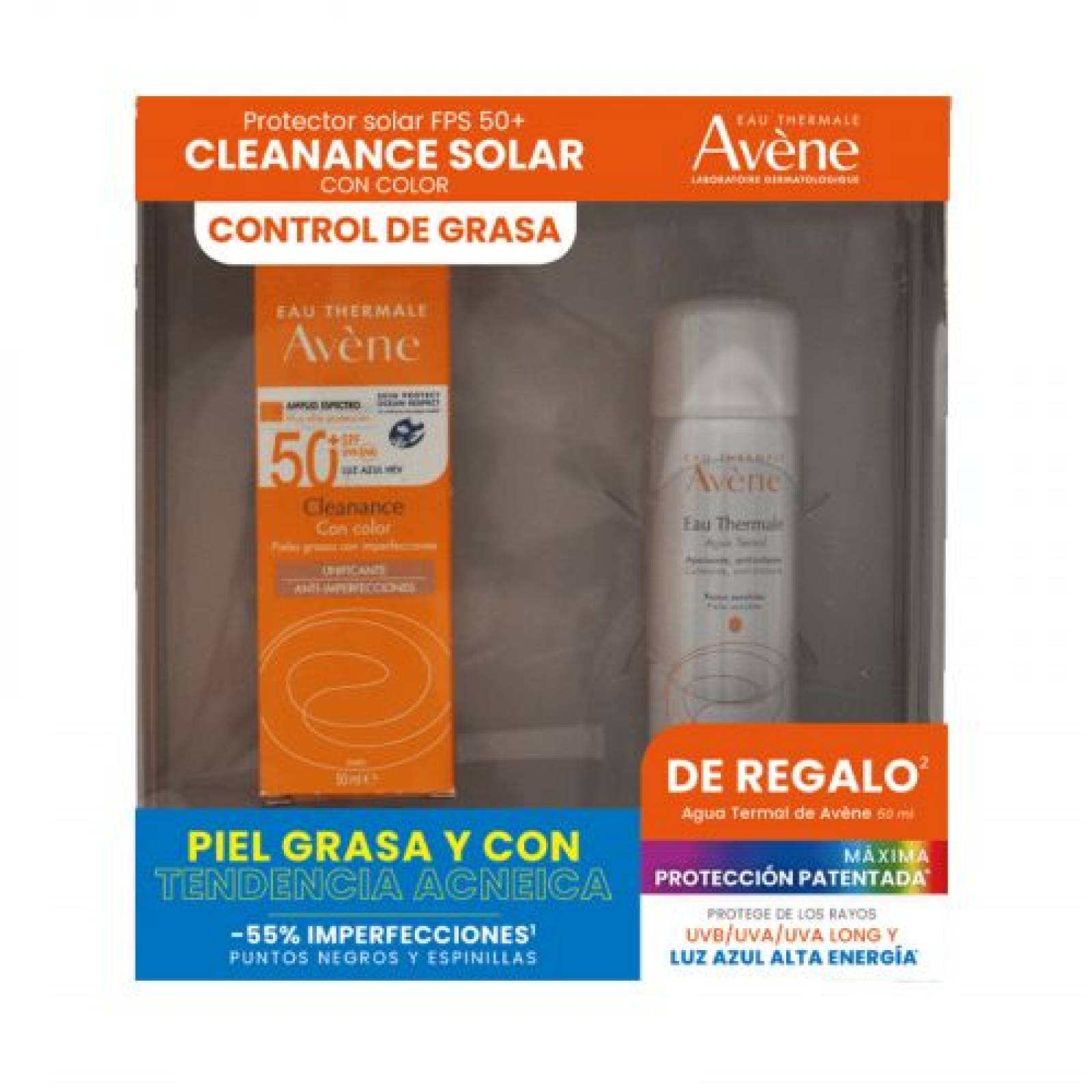 Avene Kit Cleanance Solar Fps 50+ Con Color, 50 ml + Agua Termal 50 ml