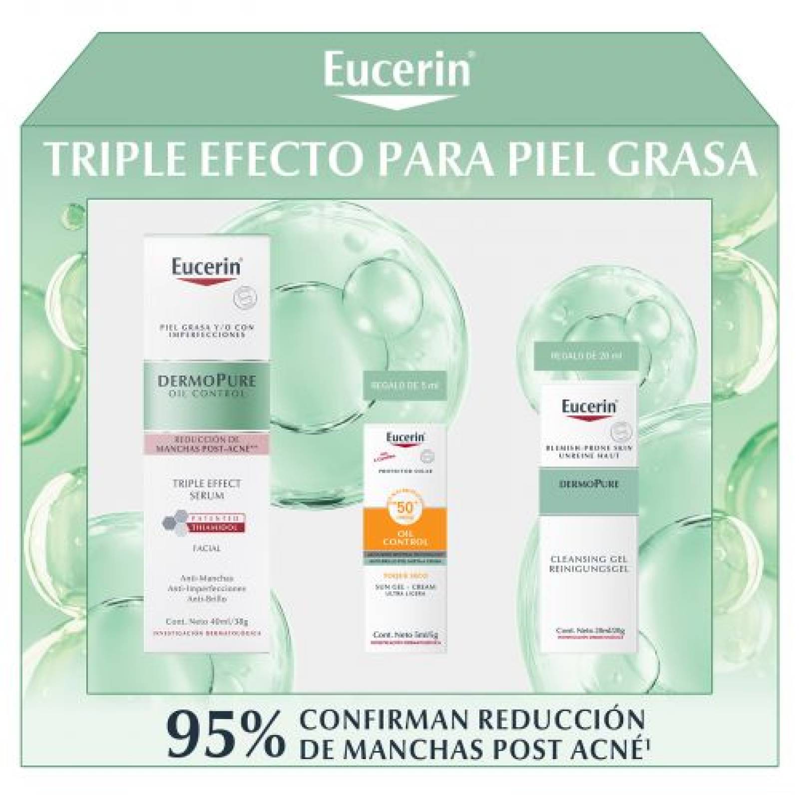Eucerin Pack Dermo Pure Serum Triple Efecto 30 ml + Dermo Pure Gel 20 ml + Sun Oil Control 5 ml