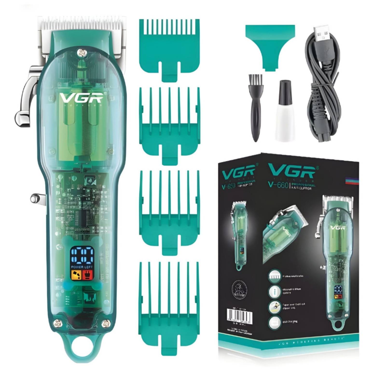 Vgr V-660 Clipper Recortadora De Cabello Profesional Recargable Máquina Inalámbrica Con Batería De Larga Duración Ideal Para Barbero, Barbería Y Hogar, Cuchillas De Acero Inoxidable