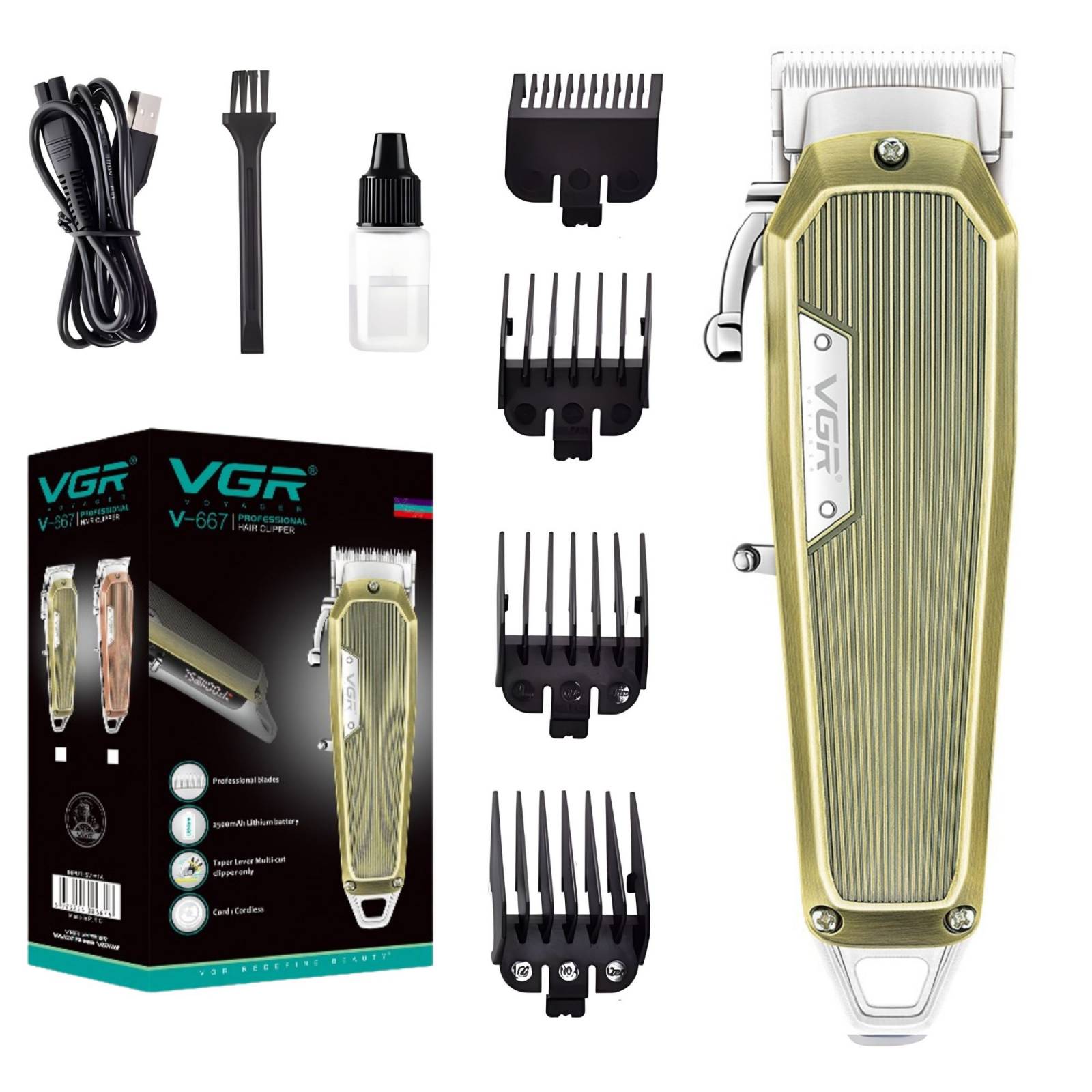 Vgr V-667 Clipper Recortadora De Cabello Profesional Recargable Máquina Inalámbrica Con Batería De Larga Duración Ideal Para Barbero, Barbería Y Hogar, Cuchillas De Acero Inoxidable