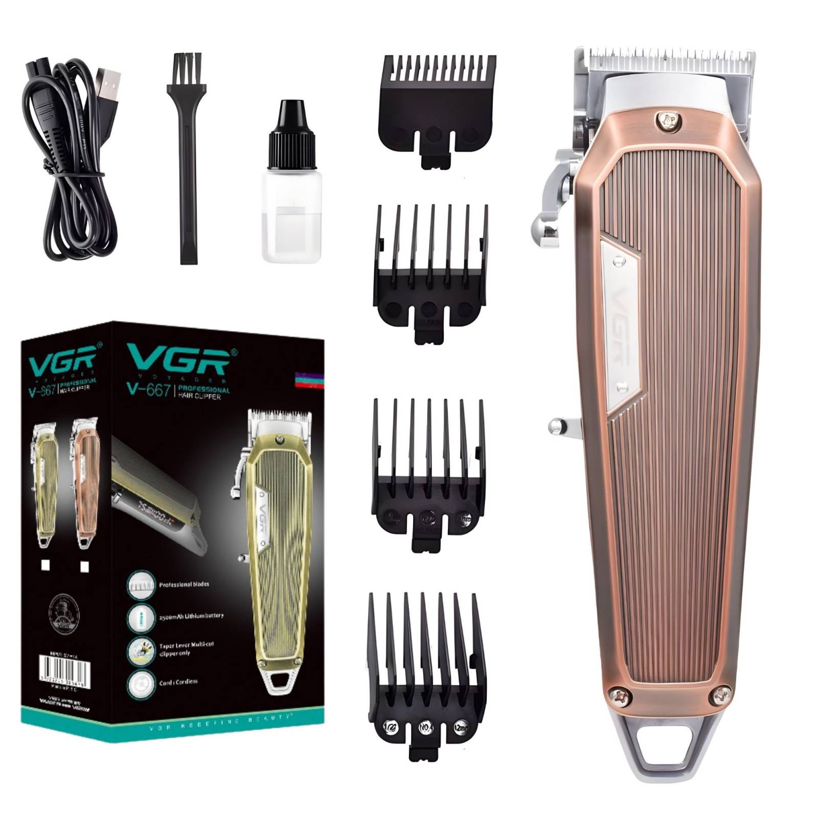 Vgr V-667 Clipper Recortadora De Cabello Profesional Recargable Máquina Inalámbrica Con Batería De Larga Duración Ideal Para Barbero, Barbería Y Hogar, Cuchillas De Acero Inoxidable