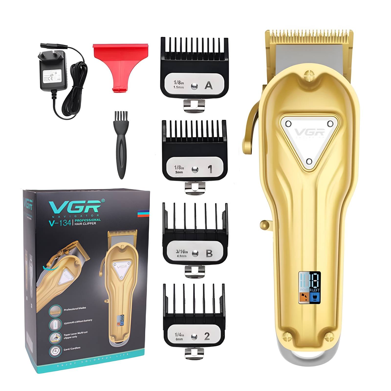 Vgr V-134 Clipper Recortadora De Cabello Profesional Recargable Máquina Inalámbrica Con Batería De Larga Duración Ideal Para Barbero, Barbería Y Hogar, Cuchillas De Acero Inoxidable