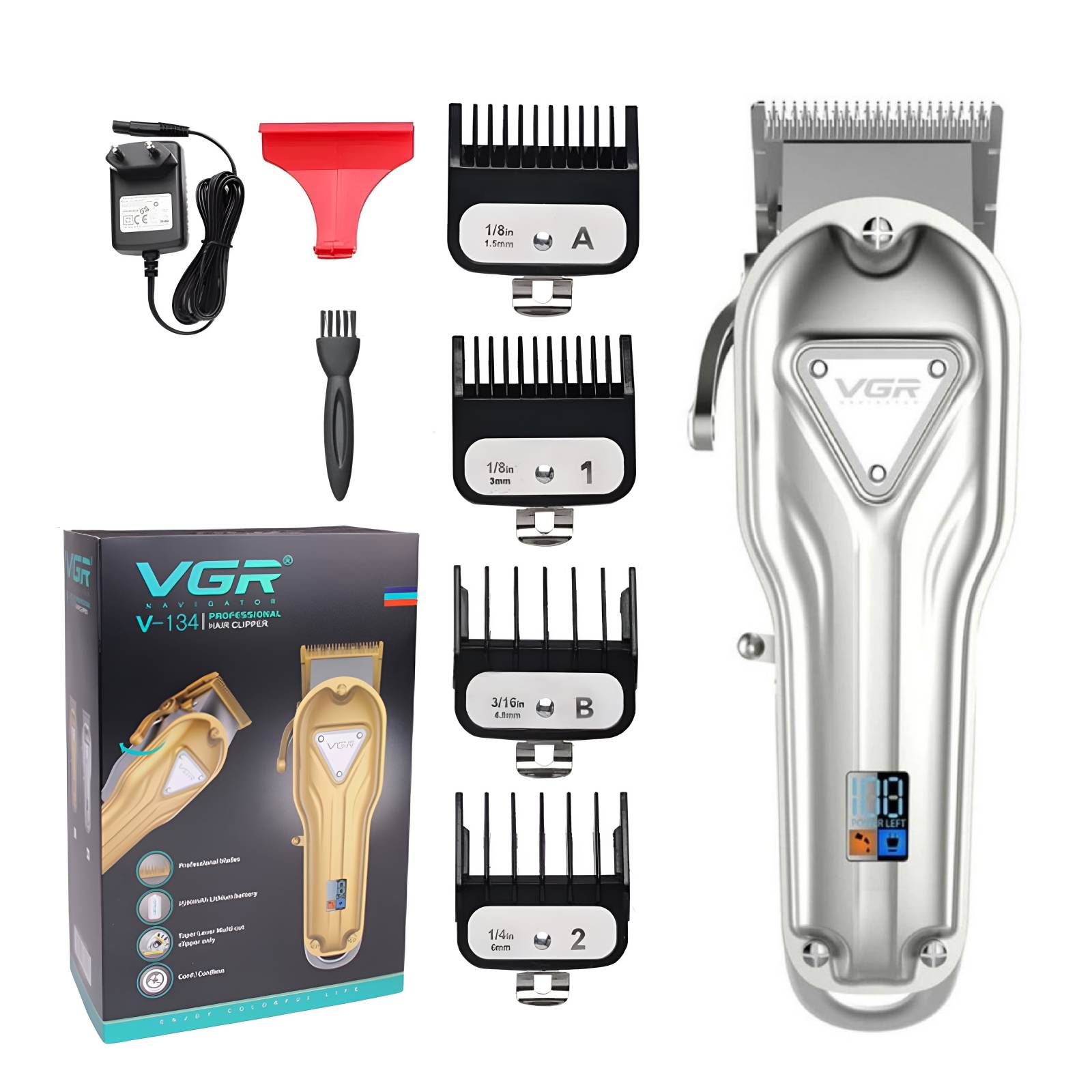 Vgr V-134 Clipper Recortadora De Cabello Profesional Recargable Máquina Inalámbrica Con Batería De Larga Duración Ideal Para Barbero, Barbería Y Hogar, Cuchillas De Acero Inoxidable