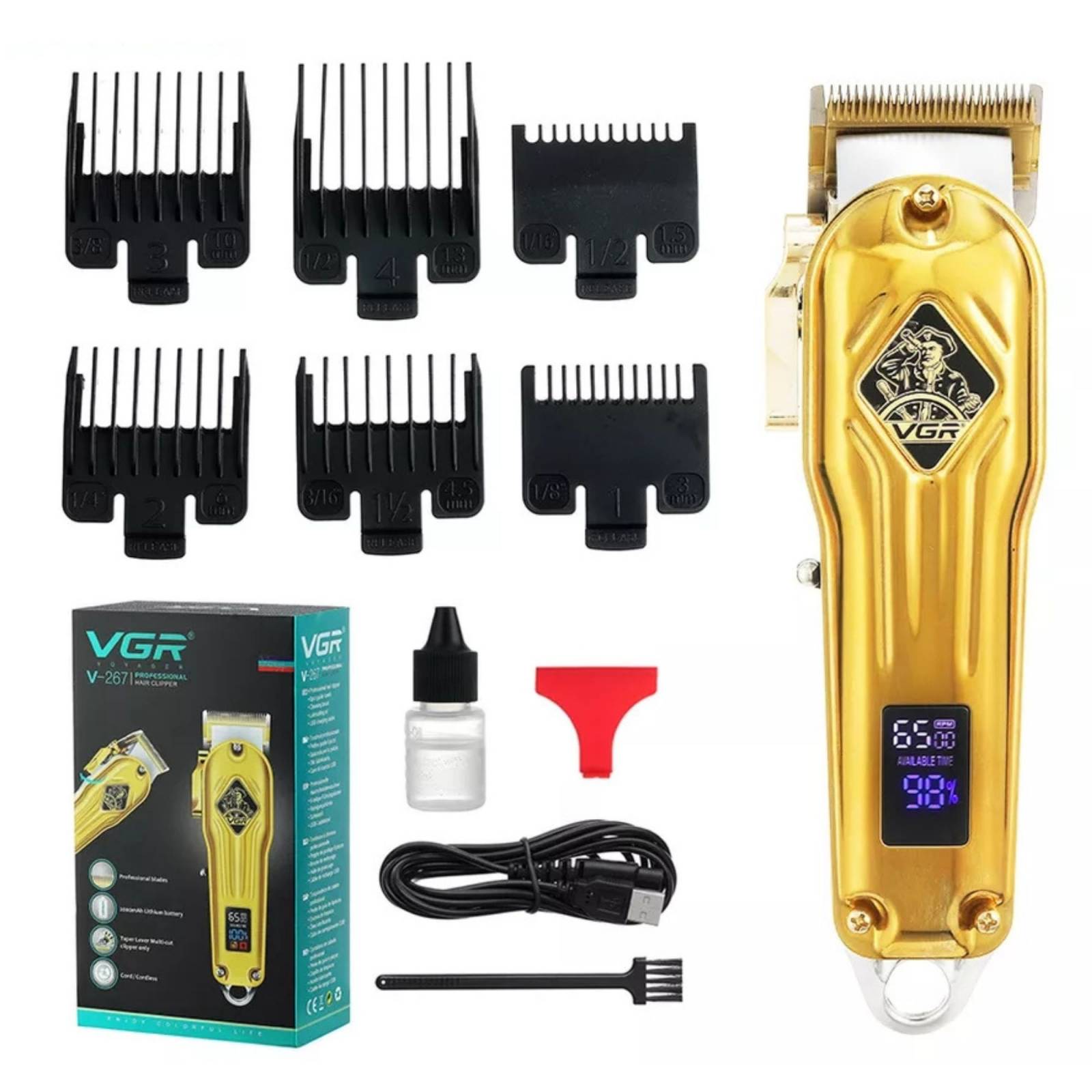 Vgr V-267 Clipper Recortadora De Cabello Profesional Recargable Máquina Inalámbrica Con Batería De Larga Duración Ideal Para Barbero, Barbería Y Hogar, Cuchillas De Acero Inoxidable