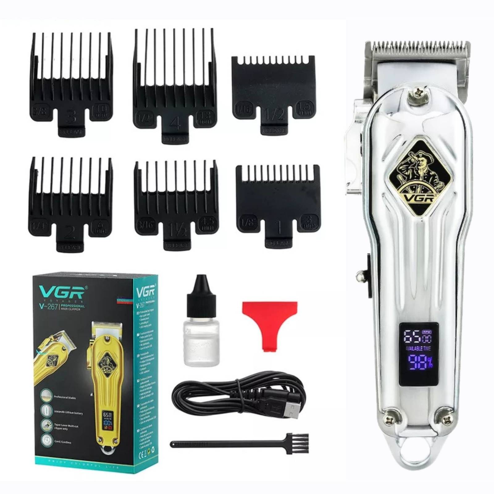 Vgr V-267 Clipper Recortadora De Cabello Profesional Recargable Máquina Inalámbrica Con Batería De Larga Duración Ideal Para Barbero, Barbería Y Hogar, Cuchillas De Acero Inoxidable