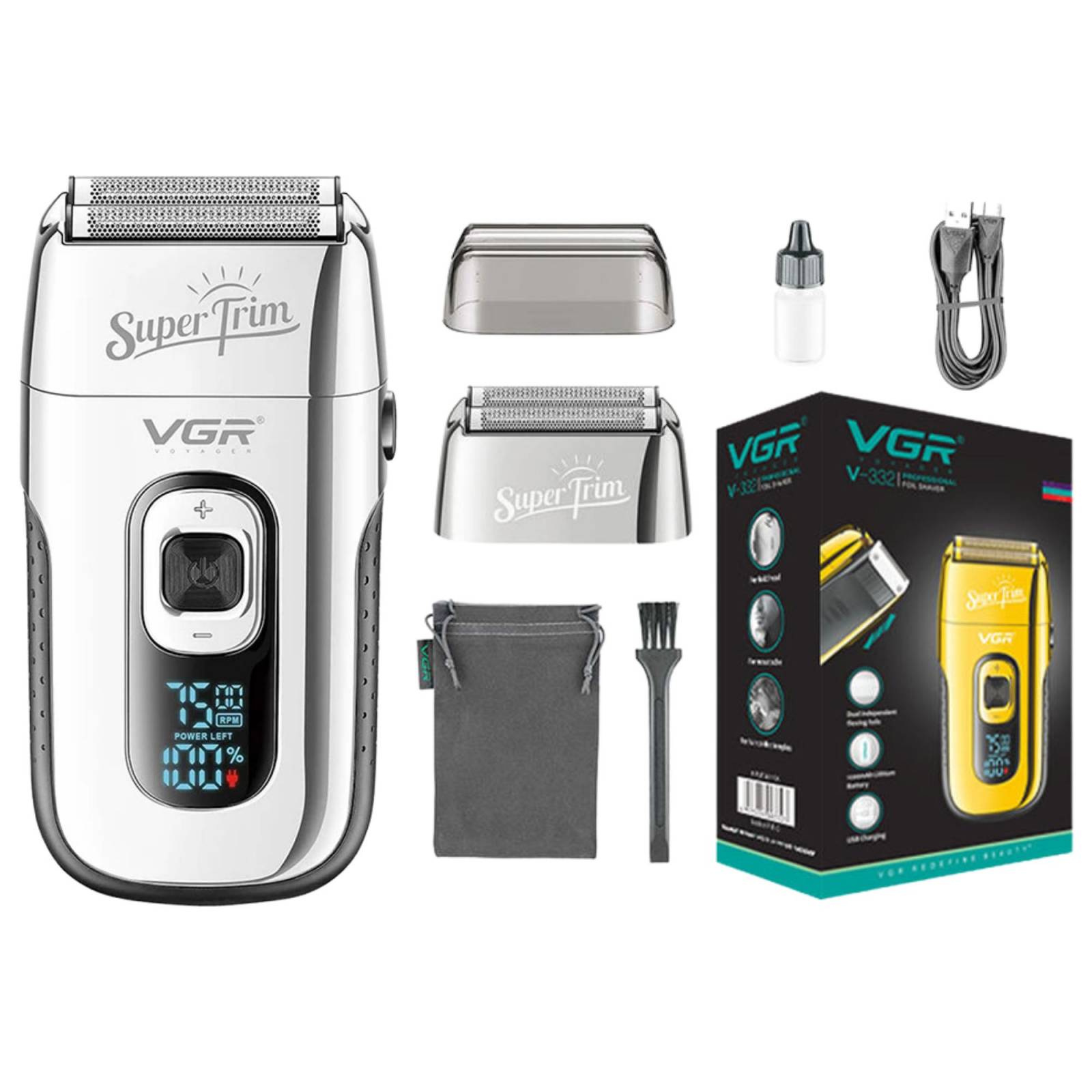 Vgr V-332 Shaver Afeitadora De Cabello, Barba, Bigote y Cuerpo Máquina Profesional Recargable e Inalámbrica Con Batería De Larga Duración Ideal Para Barbero, Barbería, Uso Personal, Uso En Seco