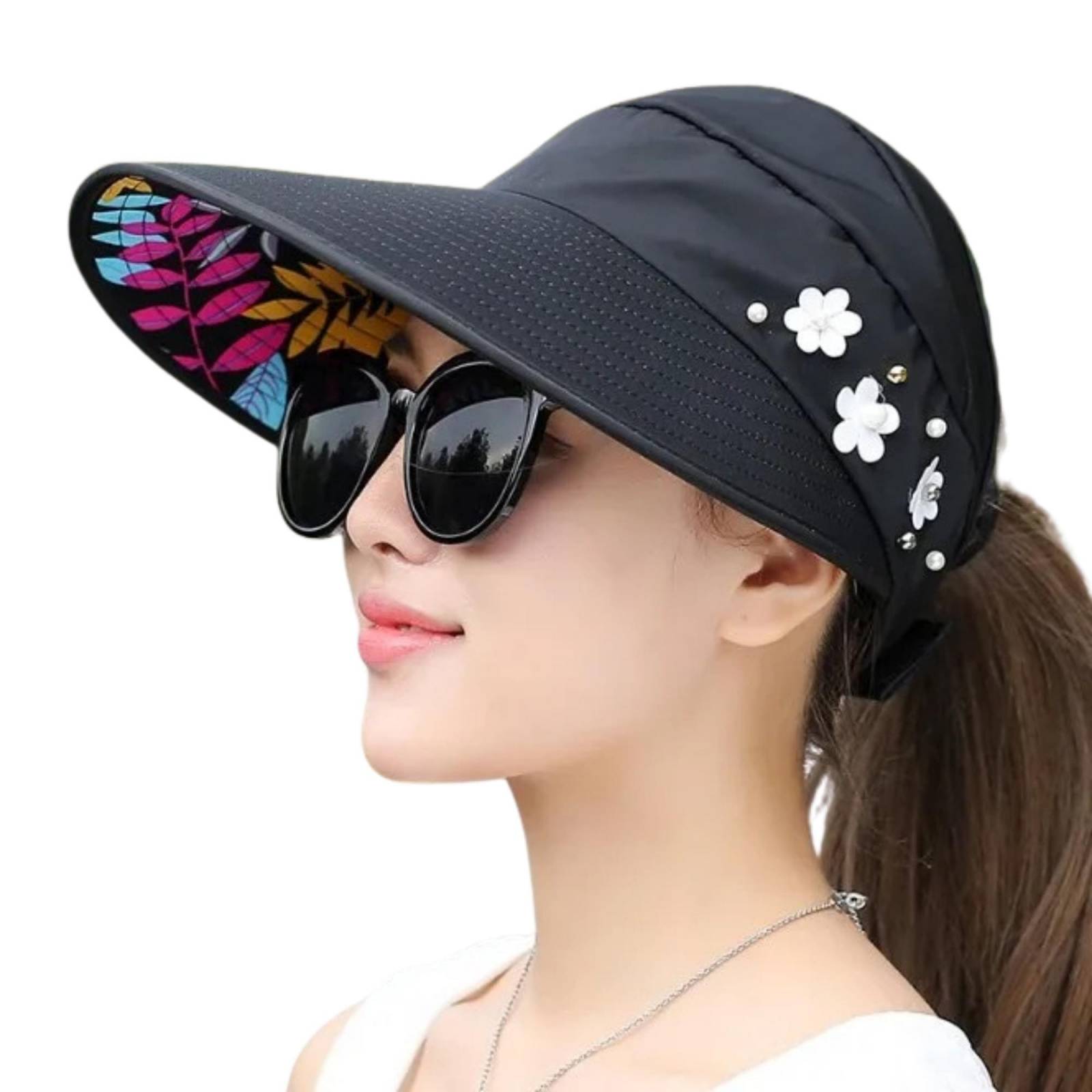 Sombrero Para Sol Dama Playa Primavera Verano Protección Uv (Negro).