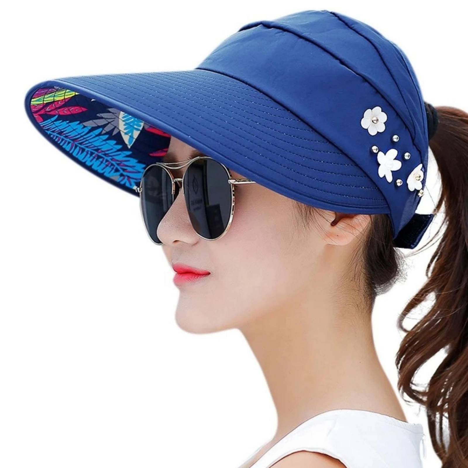 Sombrero Para Sol Dama Playa Primavera Verano Protección Uv (Azul)