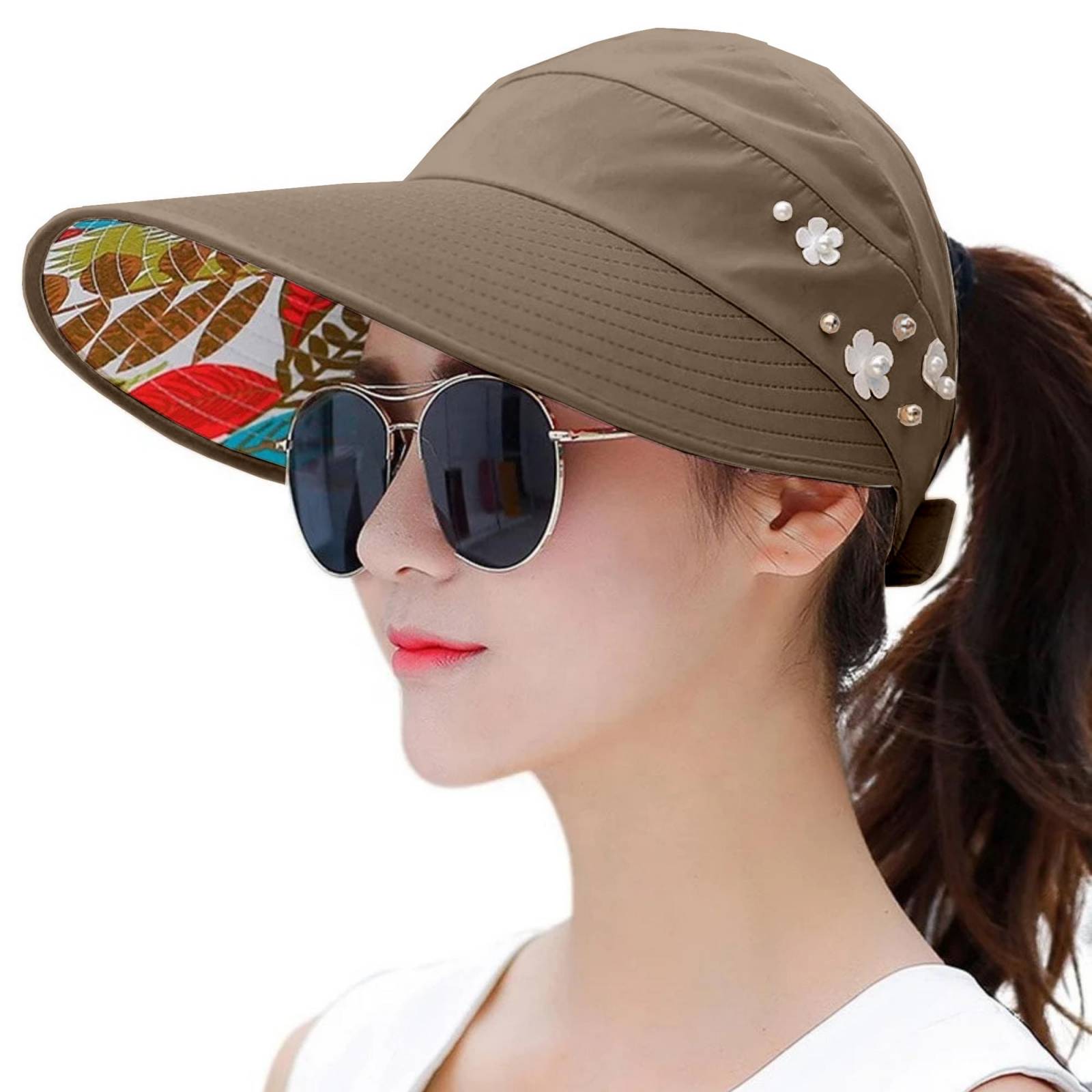 Sombrero Para Sol Dama Playa Primavera Verano Protección Uv (Caqui)