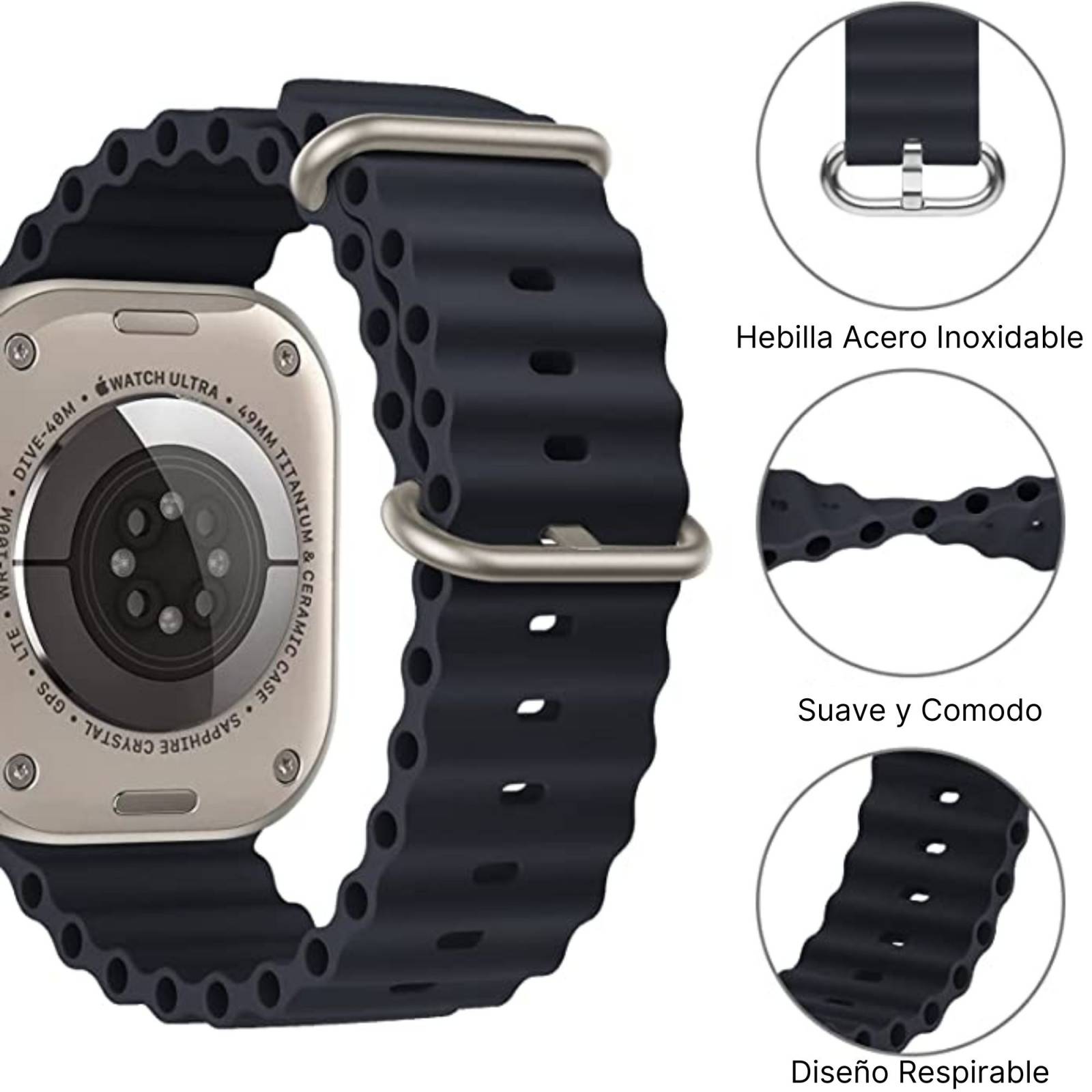 Correa Ocean Band Para Apple Watch ecomlab, Brazalete Deportivo De Entrenamiento Ajustable, Impermeable Y Suave Para Apple Watch Series 1,2,3,4,5,6,7,8,Ultra,Se (38/40/41/42/44/45/49 Mm)