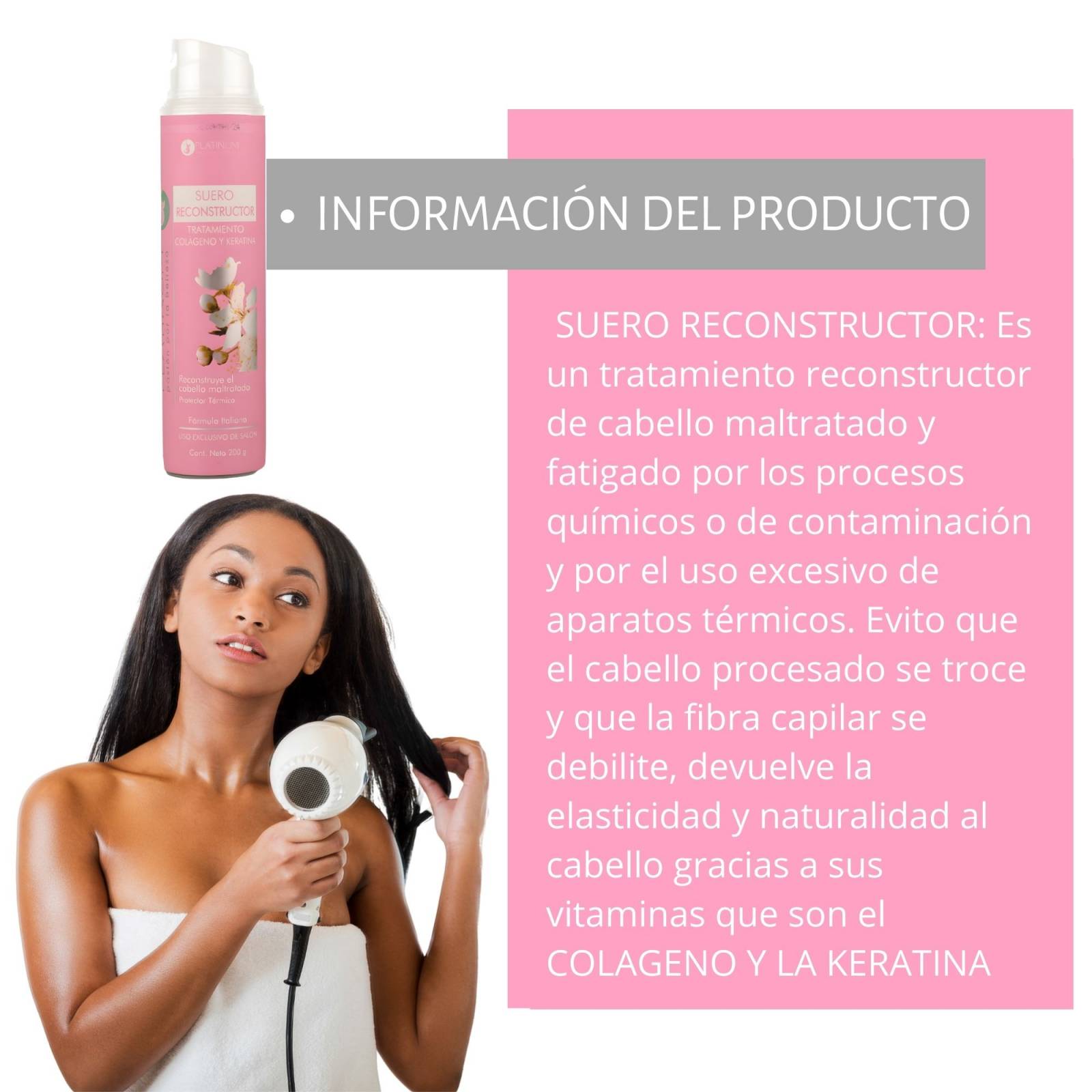 ecomlab Tratamiento Capilar Platinum Suero Reconstructor Colágeno Y Keratina Para Cabello Maltratado Y Quebradizo Protector Térmico Profesional, Suero Restaurador Para Belleza Capilar 200 gr.