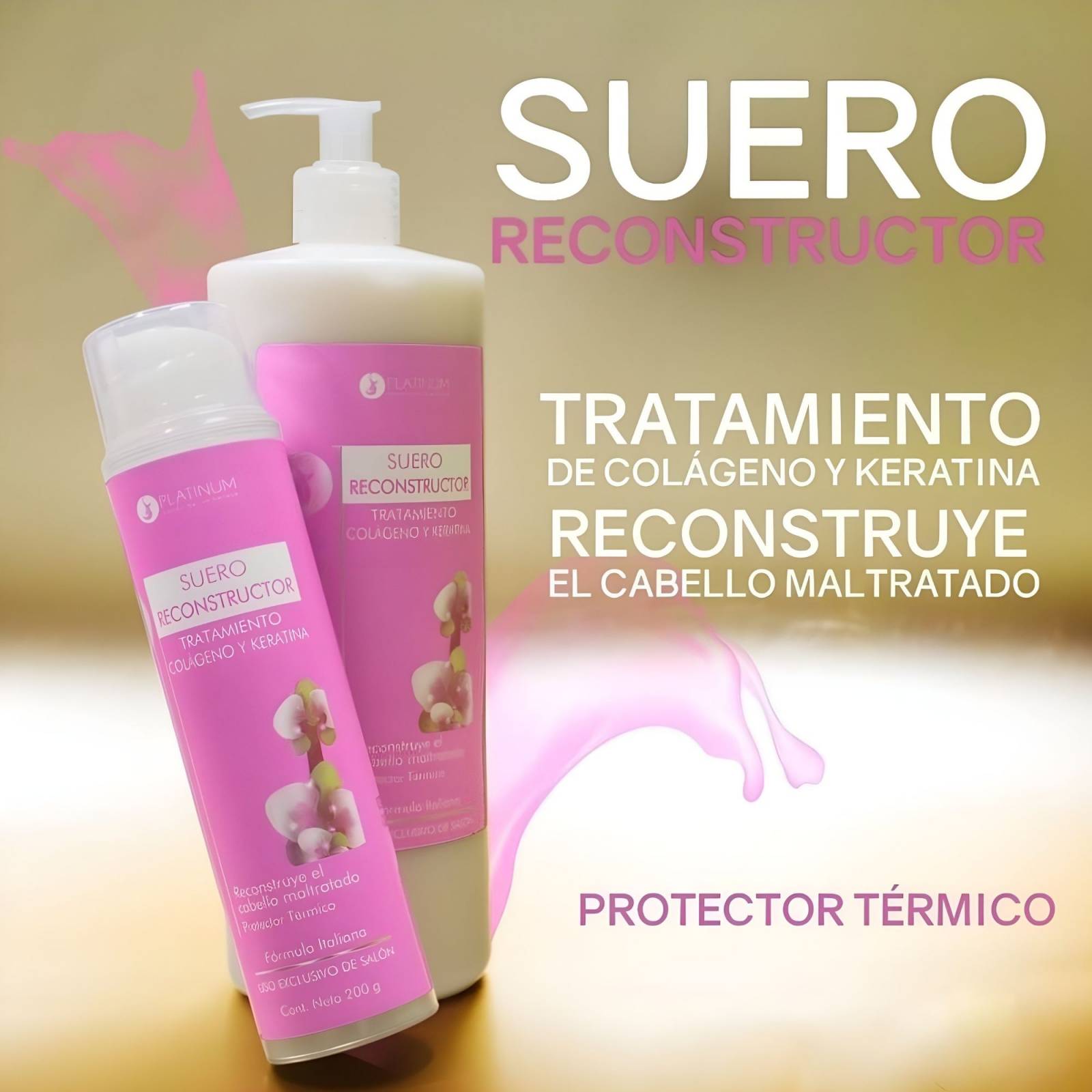 ecomlab Tratamiento Capilar Platinum Suero Reconstructor Colágeno Y Keratina Para Cabello Maltratado Y Quebradizo Protector Térmico Profesional, Suero Restaurador Para Belleza Capilar 200 gr.