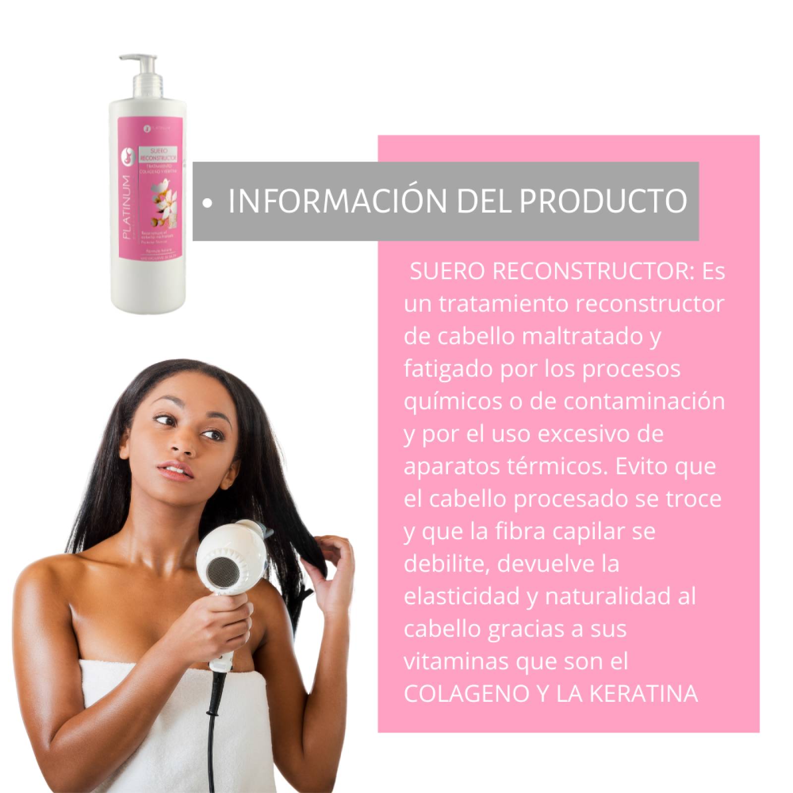ecomlab Tratamiento Capilar Platinum Suero Reconstructor Colágeno Y Keratina Para Cabello Maltratado Y Quebradizo Protector Térmico Profesional, Suero Restaurador Para Belleza Capilar 1 L.