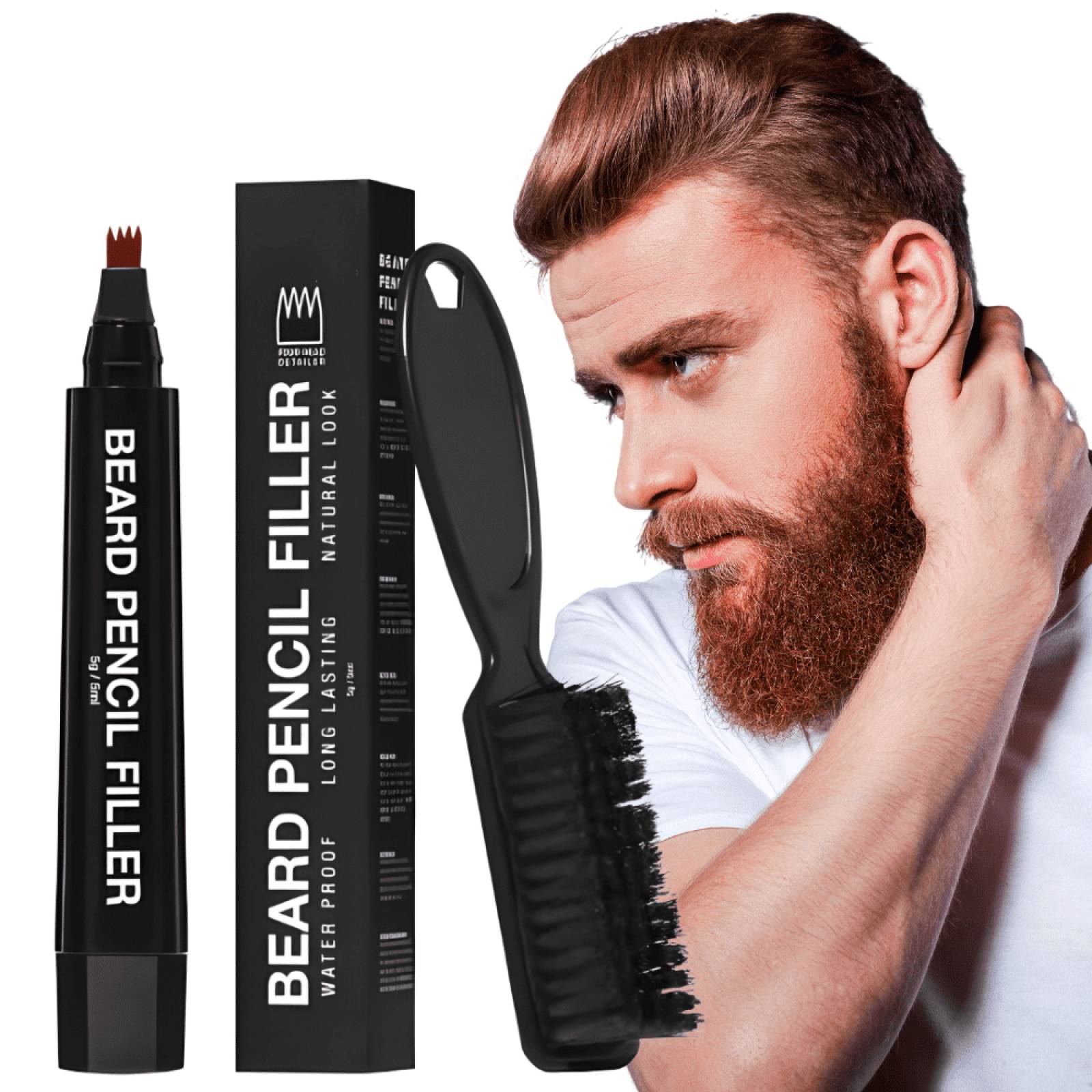 Pincel Boligrafo Para Barba, Bigote Ceja Kit Cepillo Y Pluma Tinte Ipermeable Para Relleno (Negro)