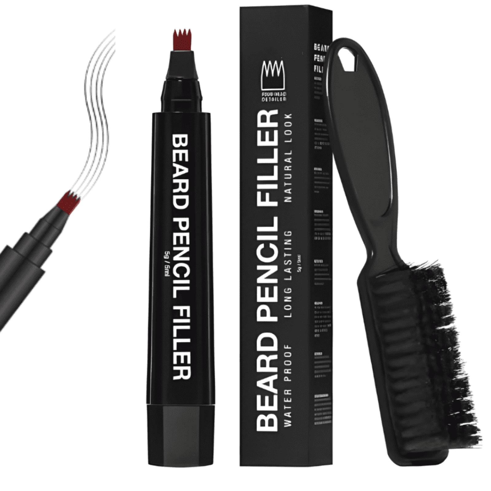 Pincel Boligrafo Para Barba, Bigote Ceja Kit Cepillo Y Pluma Tinte Ipermeable Para Relleno (Negro)