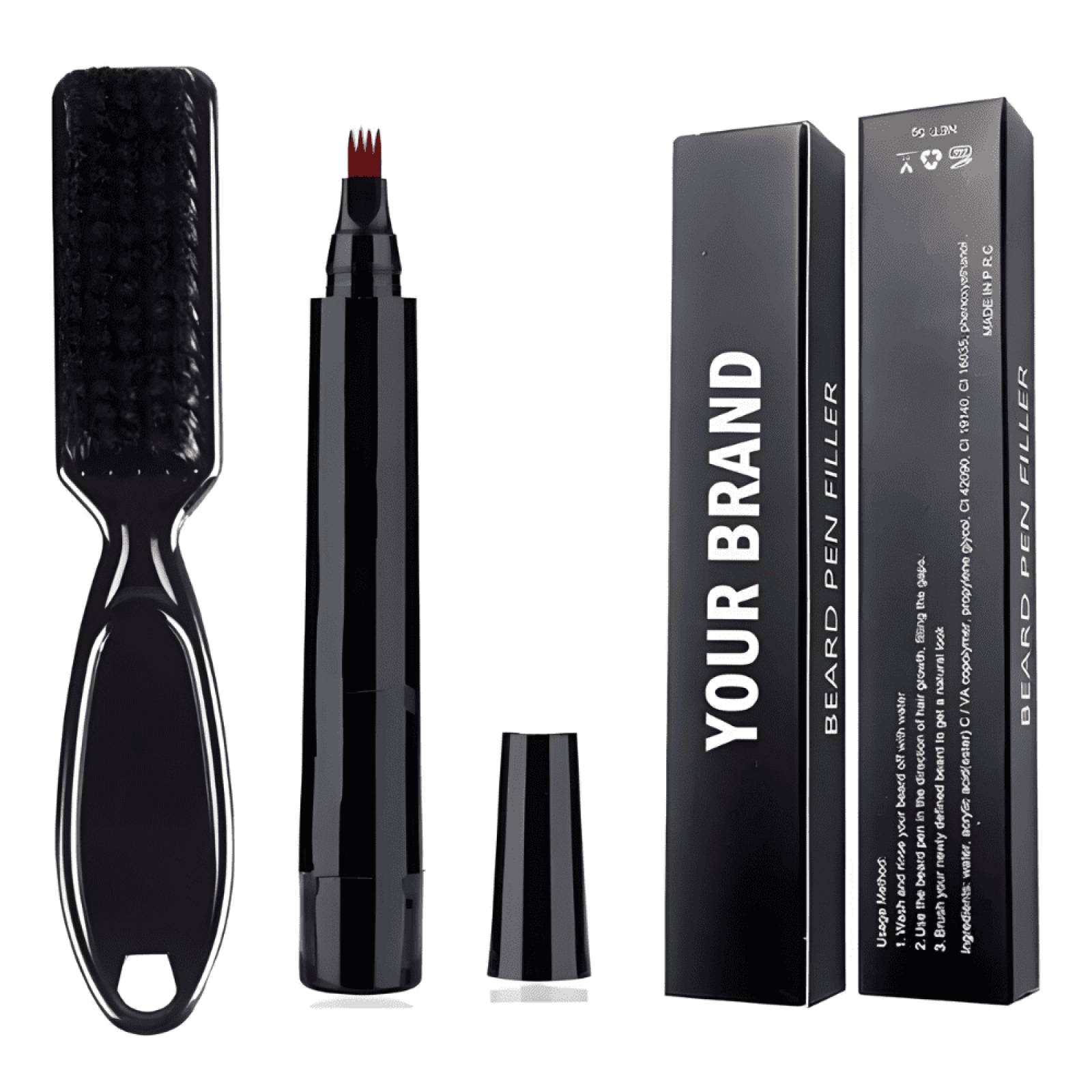 Pincel Boligrafo Para Barba, Bigote Ceja Kit Cepillo Y Pluma Tinte Ipermeable Para Relleno (Negro)