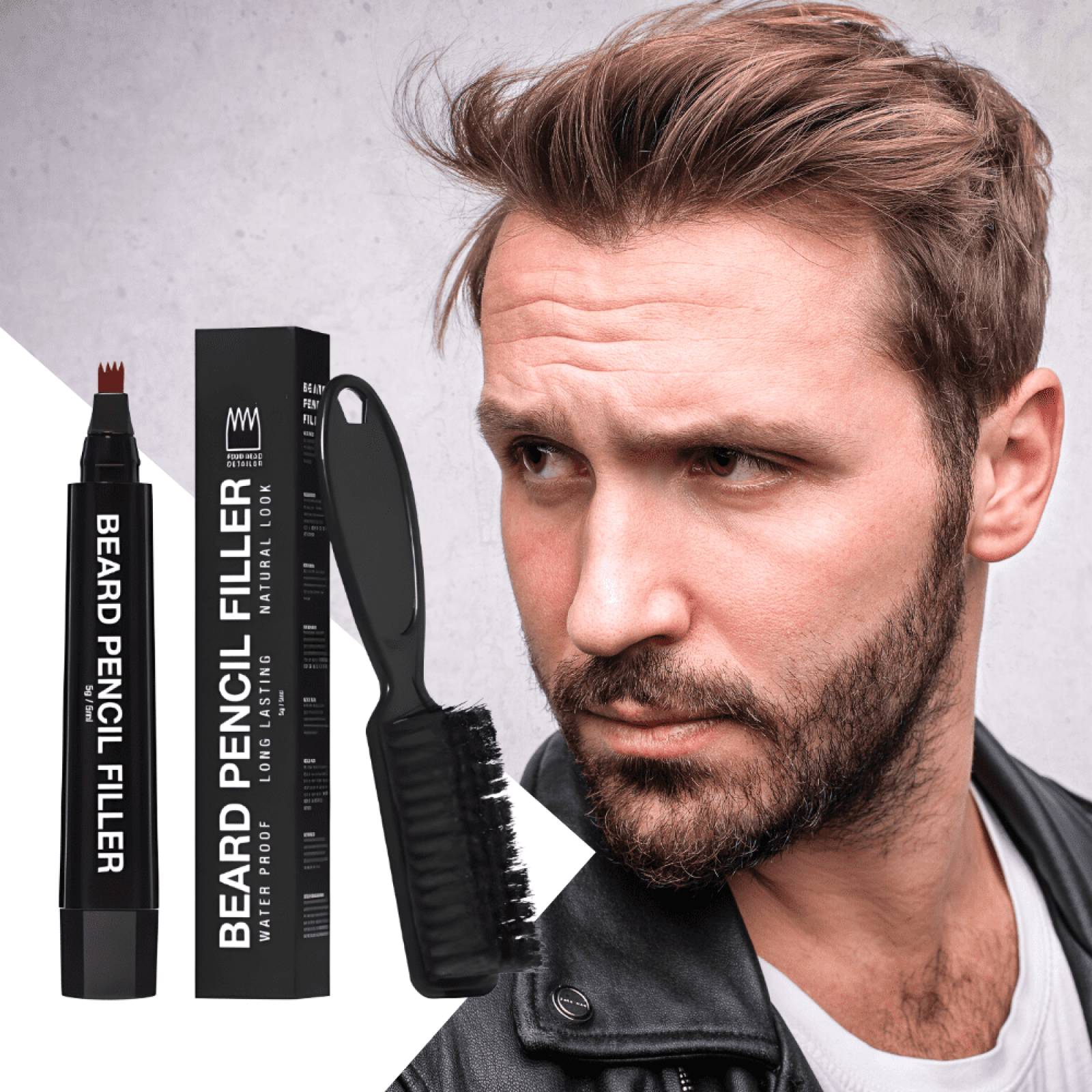 Pincel Boligrafo Para Barba, Bigote Ceja Kit Cepillo Y Pluma Tinte Ipermeable Para Relleno (Negro)
