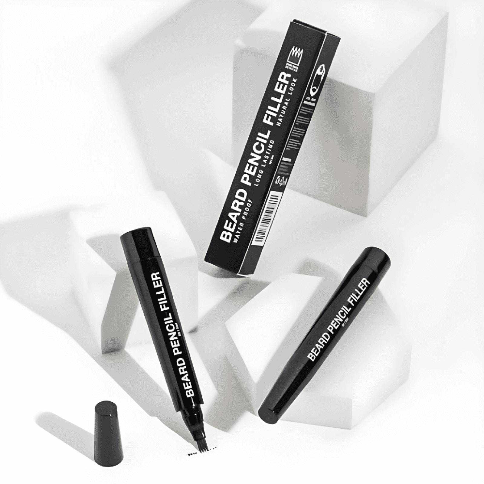 Pincel Boligrafo Para Barba, Bigote Ceja Kit Cepillo Y Pluma Tinte Ipermeable Para Relleno (Negro)